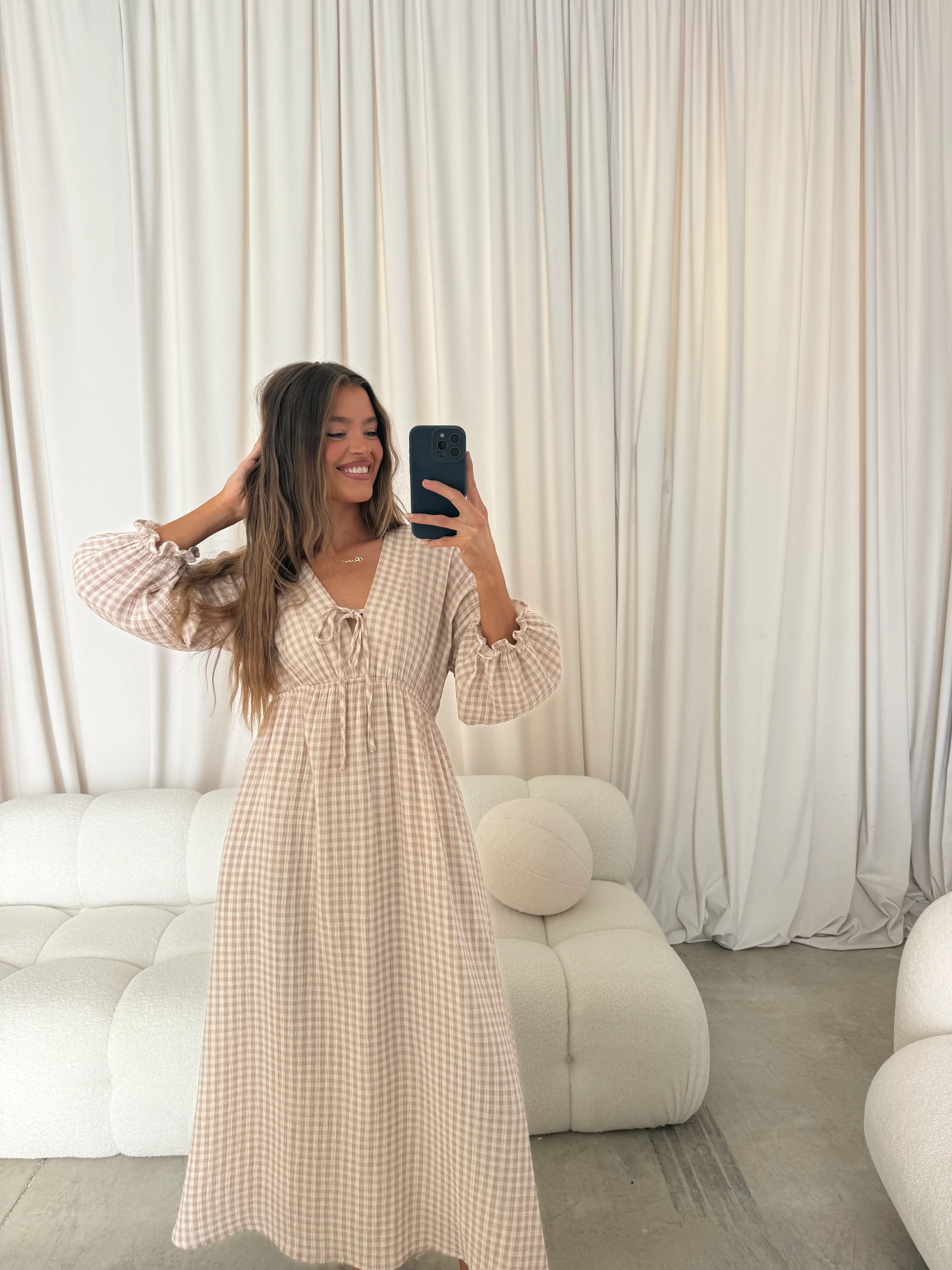 Hunter 100% Cotton Midi Dress in Rose Plaid (Lined) - Bump Friendly - Image 16