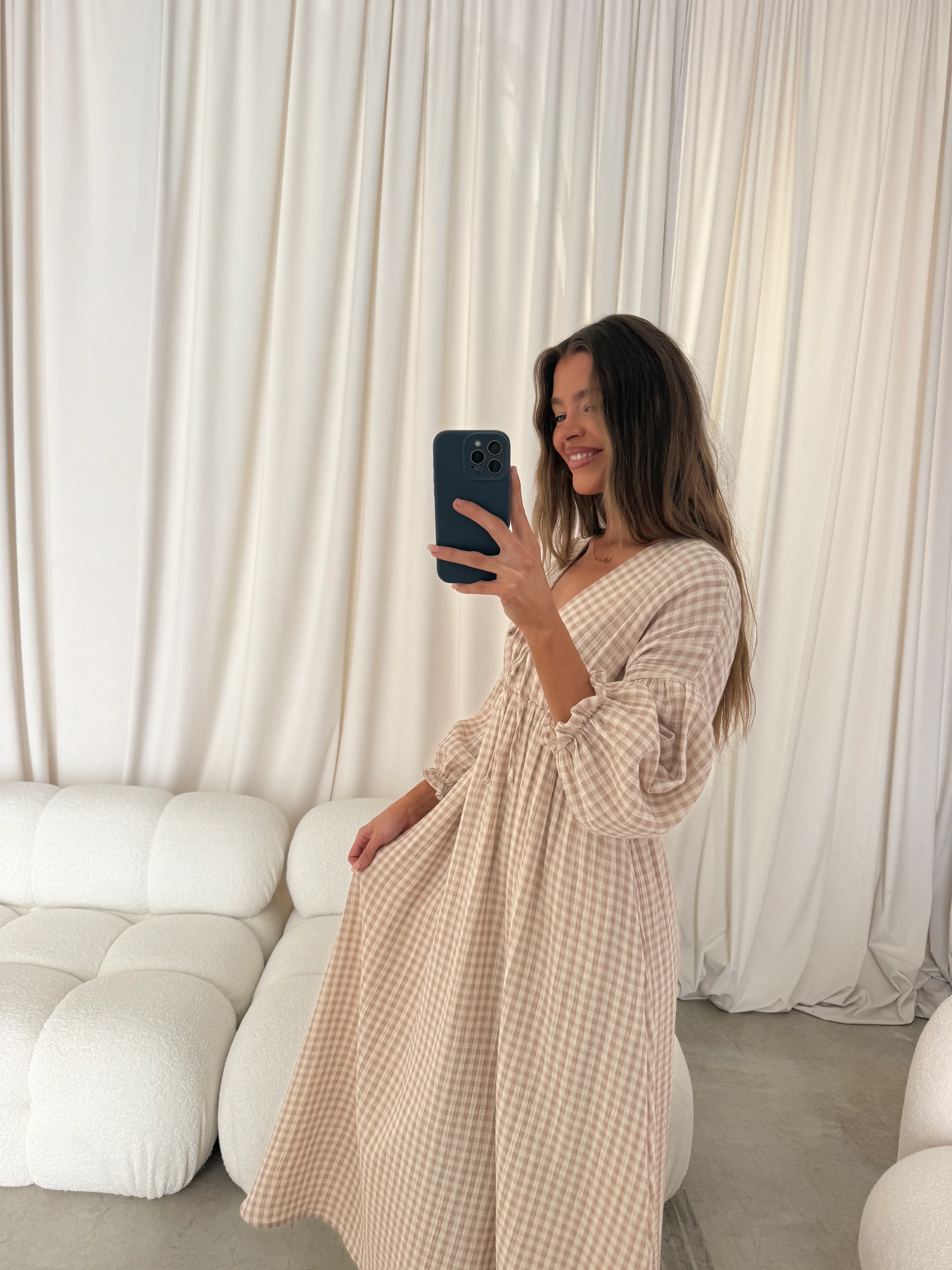 Hunter 100% Cotton Midi Dress in Rose Plaid (Lined) - Bump Friendly - Image 17