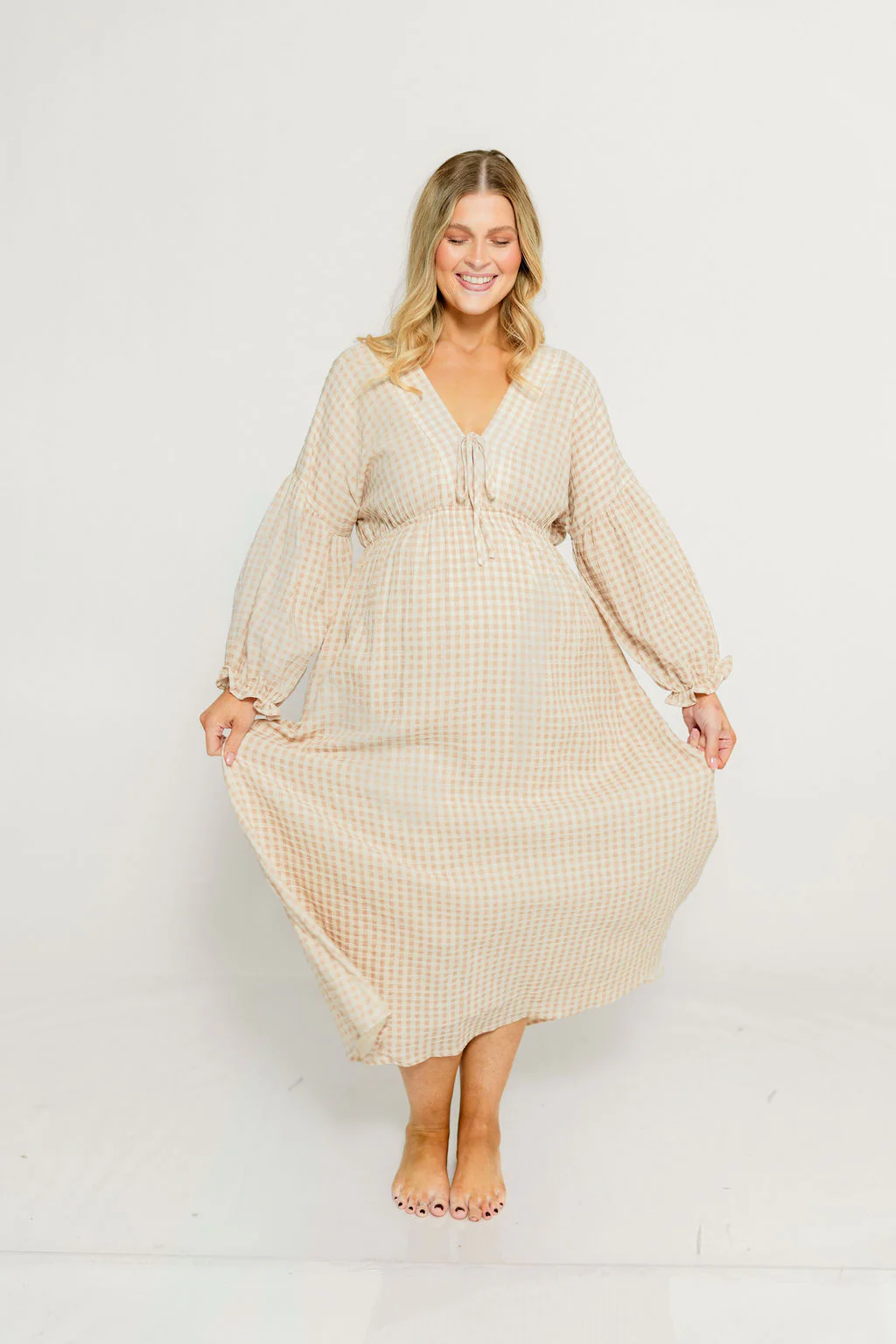 Hunter 100% Cotton Midi Dress in Rose Plaid (Lined) - Bump Friendly - Image 9