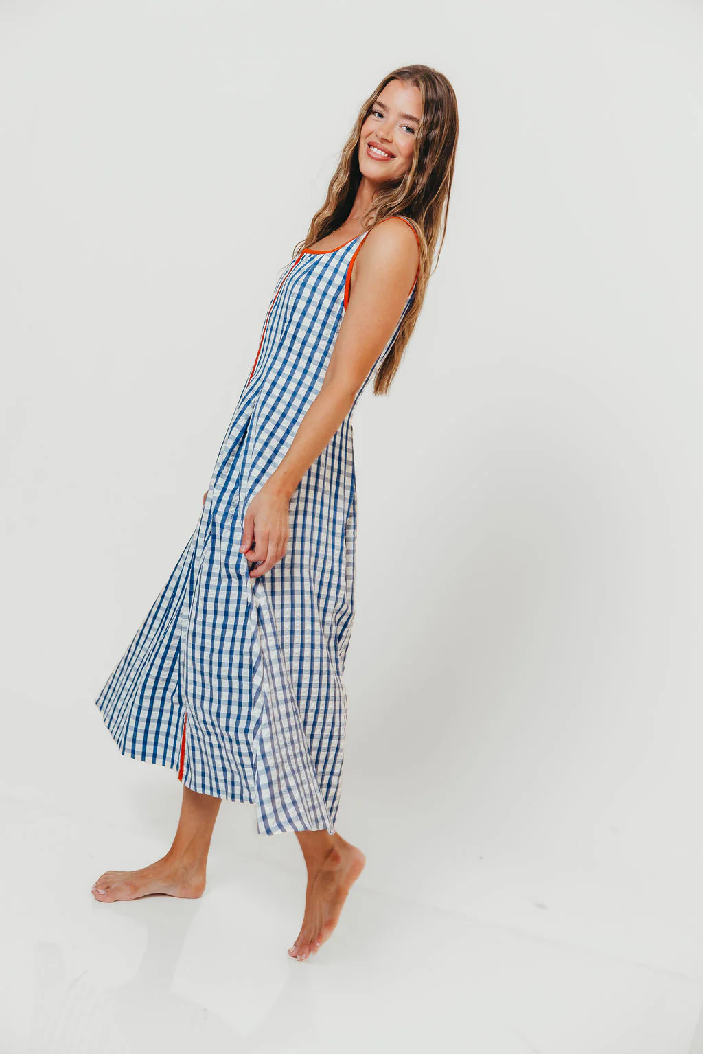 Dorothy Gingham Midi Dress in Blue - Image 5