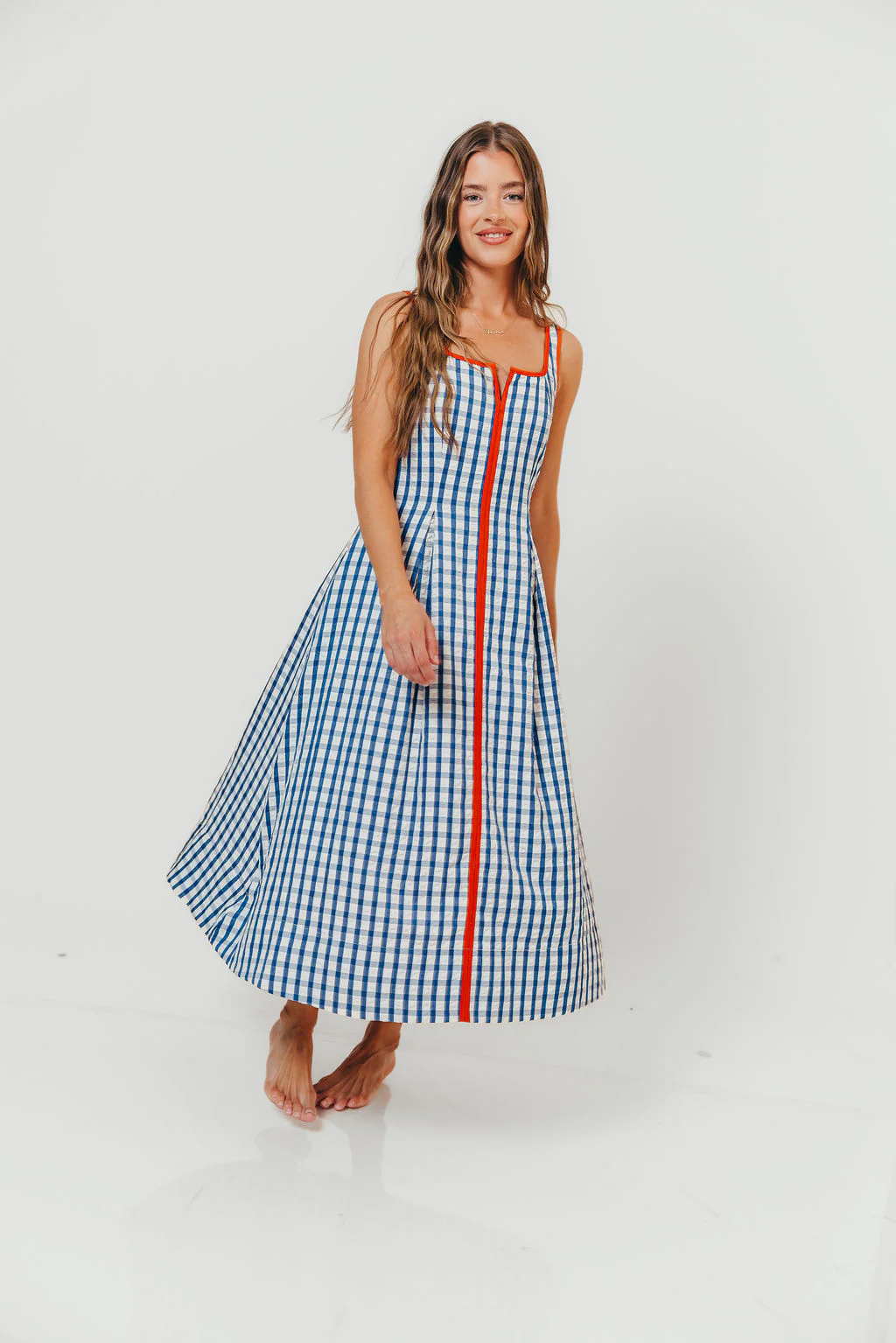 Dorothy Gingham Midi Dress in Blue - Image 7