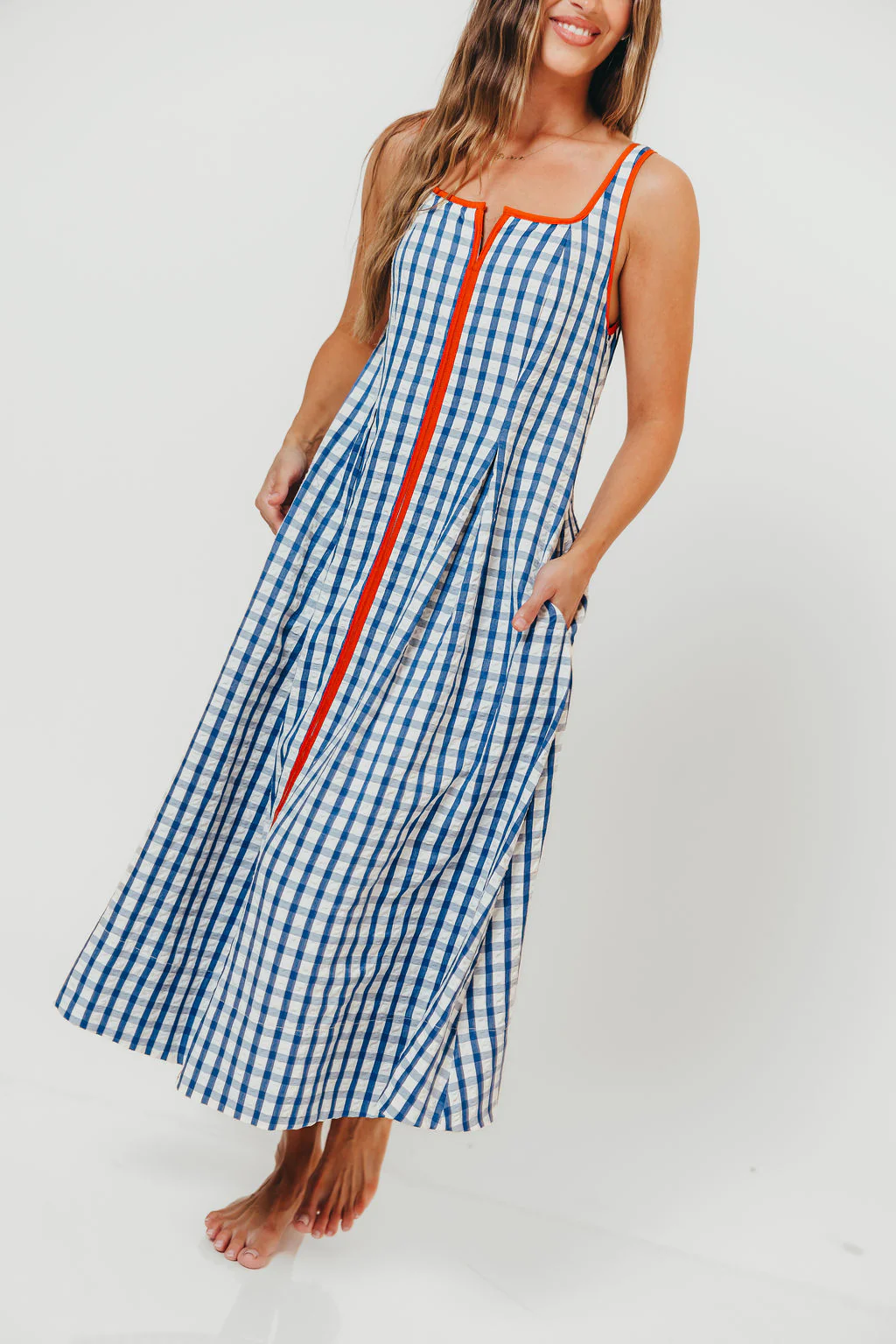 Dorothy Gingham Midi Dress in Blue - Image 9