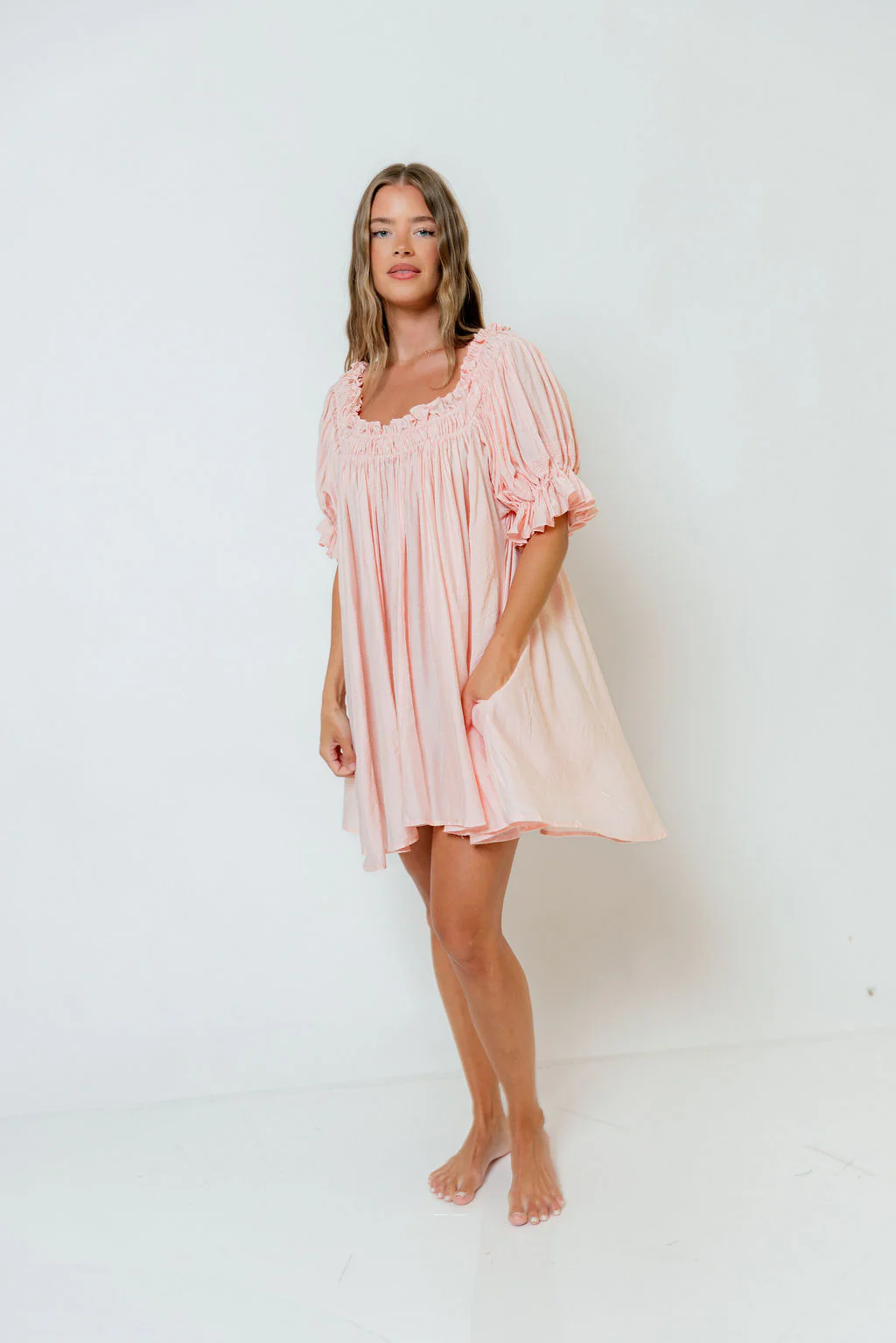 Jacqueline Mini Dress in Baby Pink - Image 2
