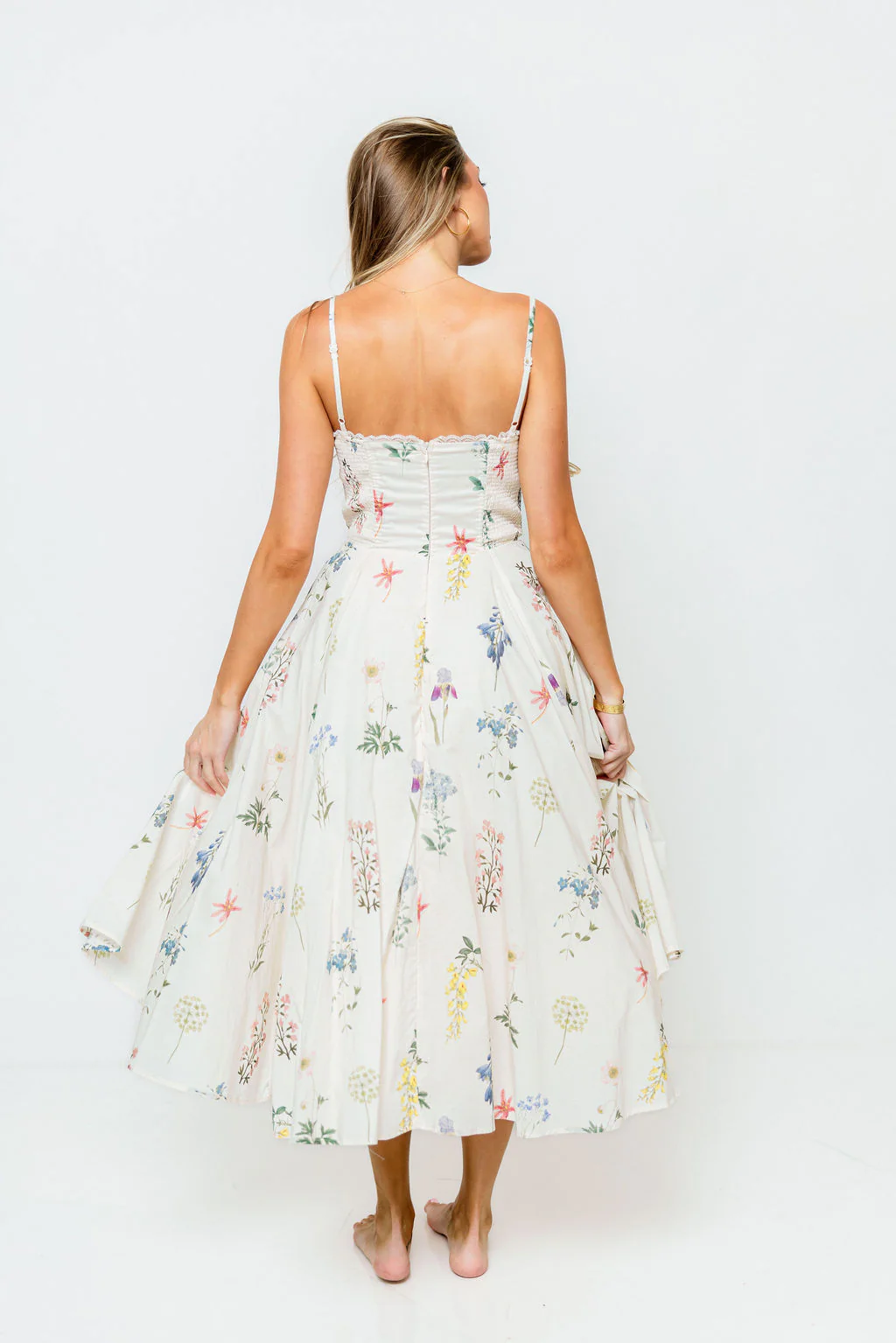 Nadine Floral Strappy Bustier Midi Dress in Cream - Image 5