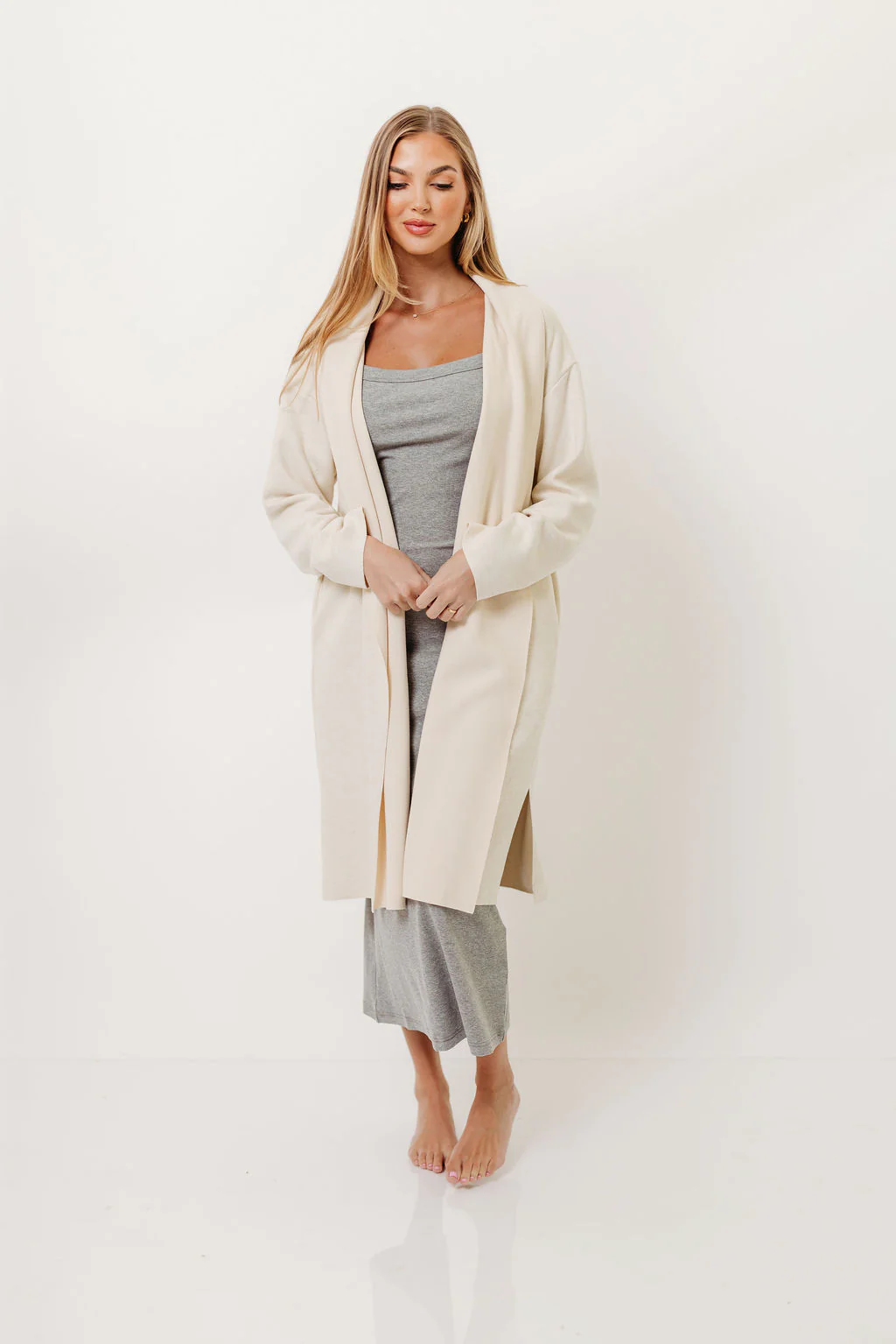 Jana Shawl Collar Open Coat in Ivory - Image 3