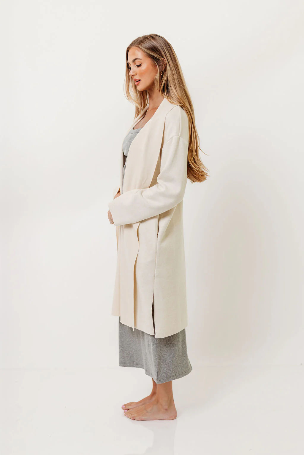 Jana Shawl Collar Open Coat in Ivory - Image 4