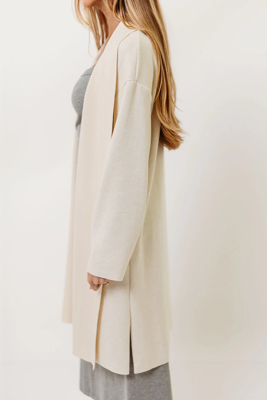 Jana Shawl Collar Open Coat in Ivory - Image 5