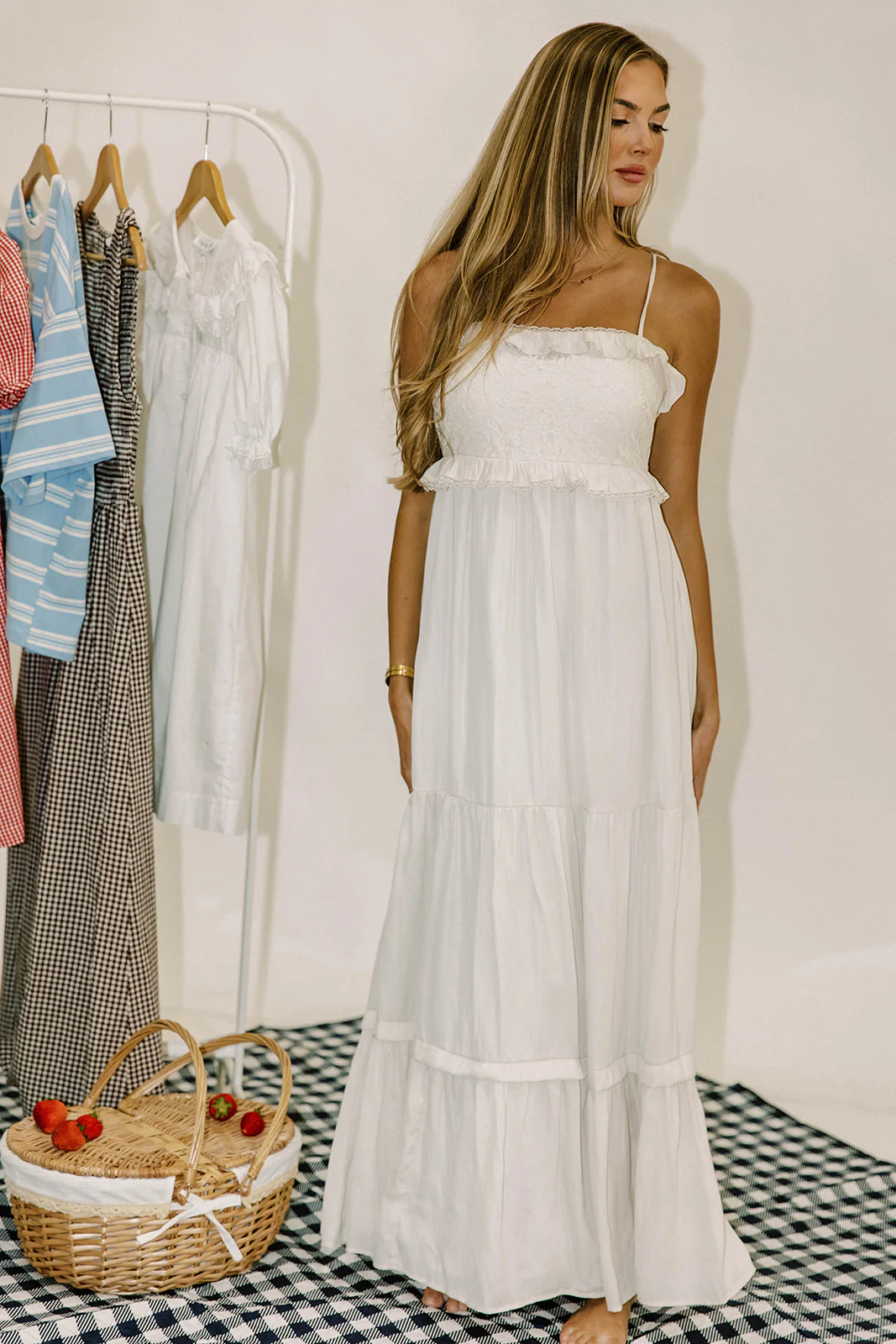 Janie Contrast Lace Bodice Maxi Dress in Beige - Image 6