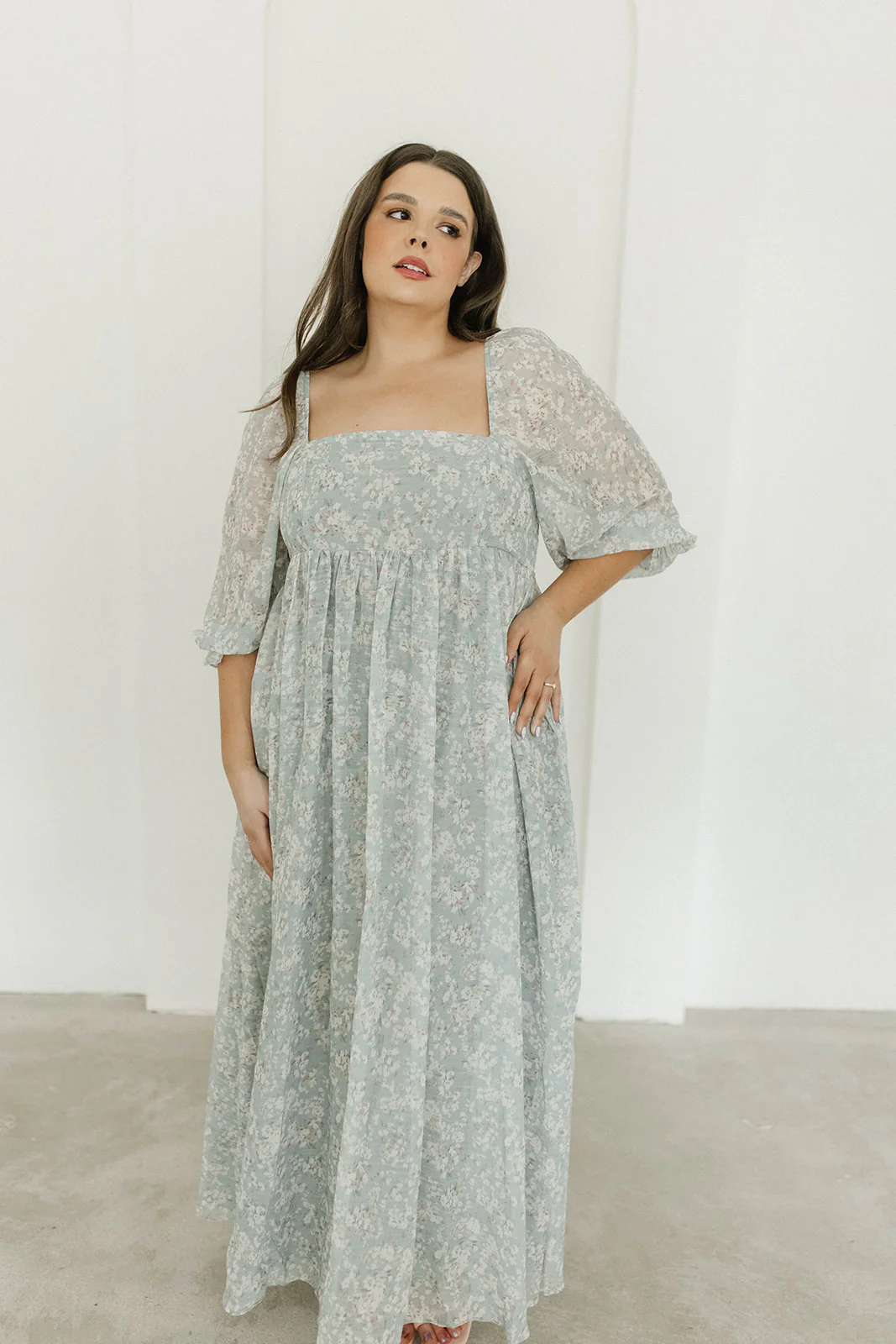 Mona Maxi Dress with Smocking in Sage Green Floral - Bump Friendly - Image 13