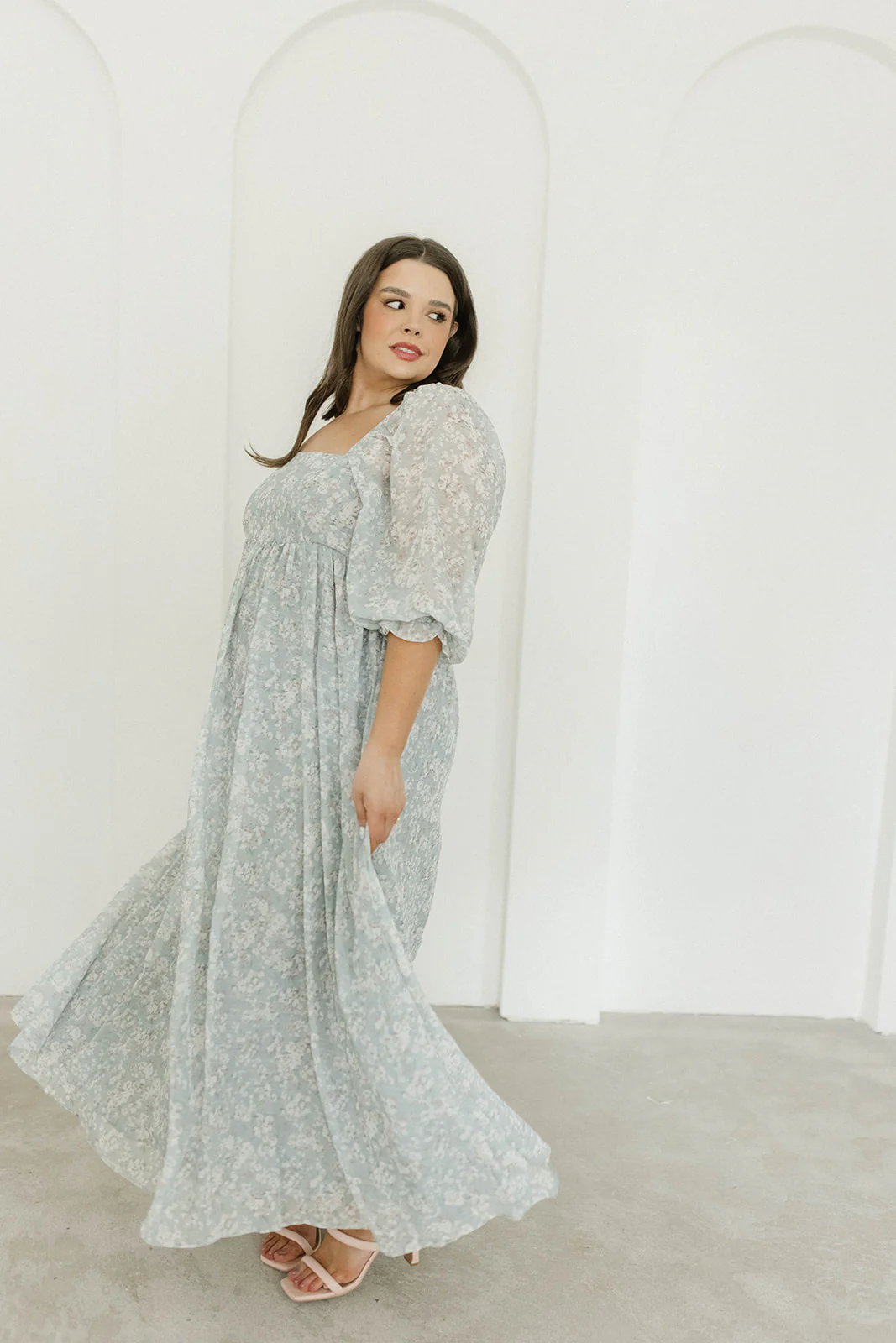 Mona Maxi Dress with Smocking in Sage Green Floral - Bump Friendly - Image 27
