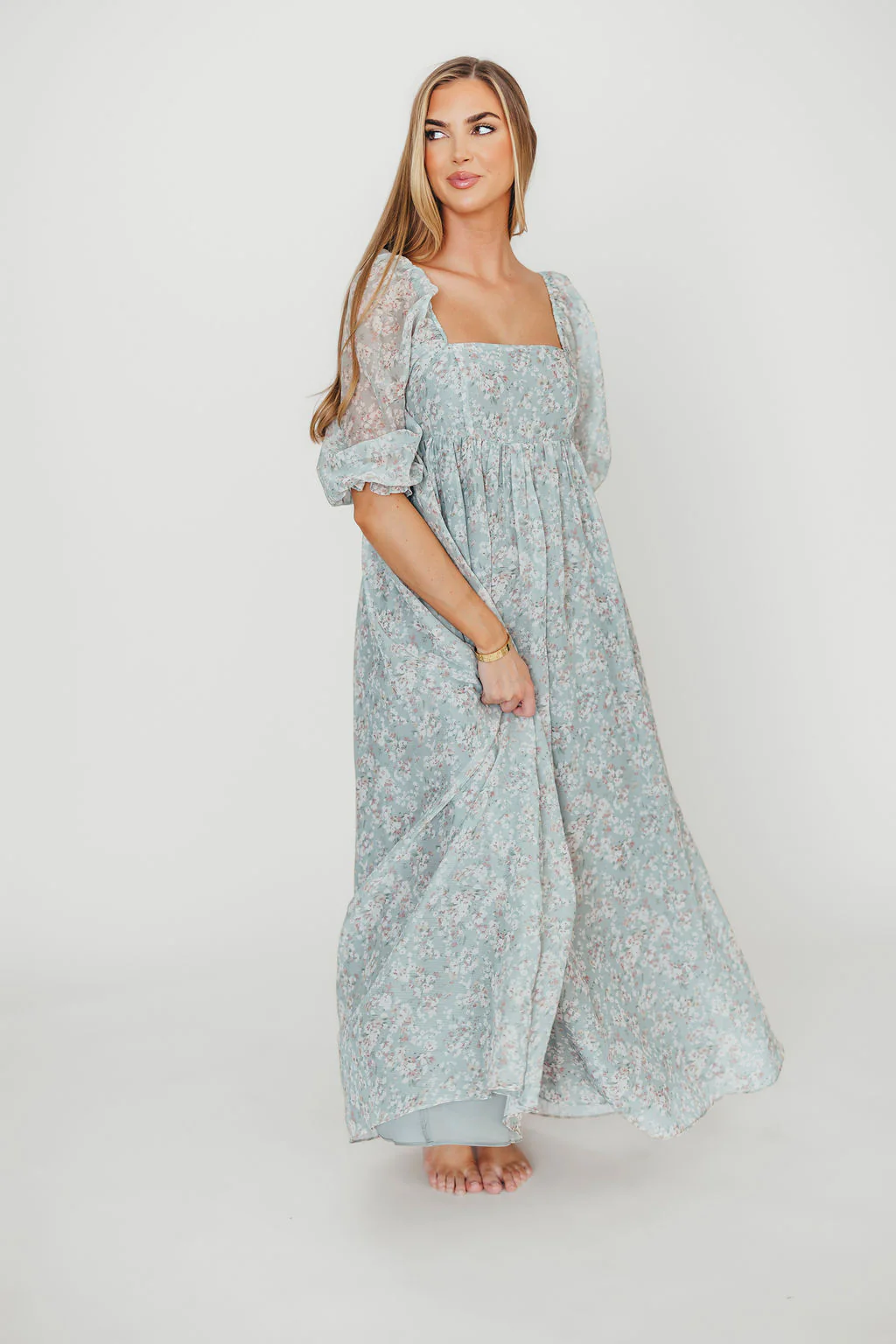 Mona Maxi Dress with Smocking in Sage Green Floral - Bump Friendly - Image 4