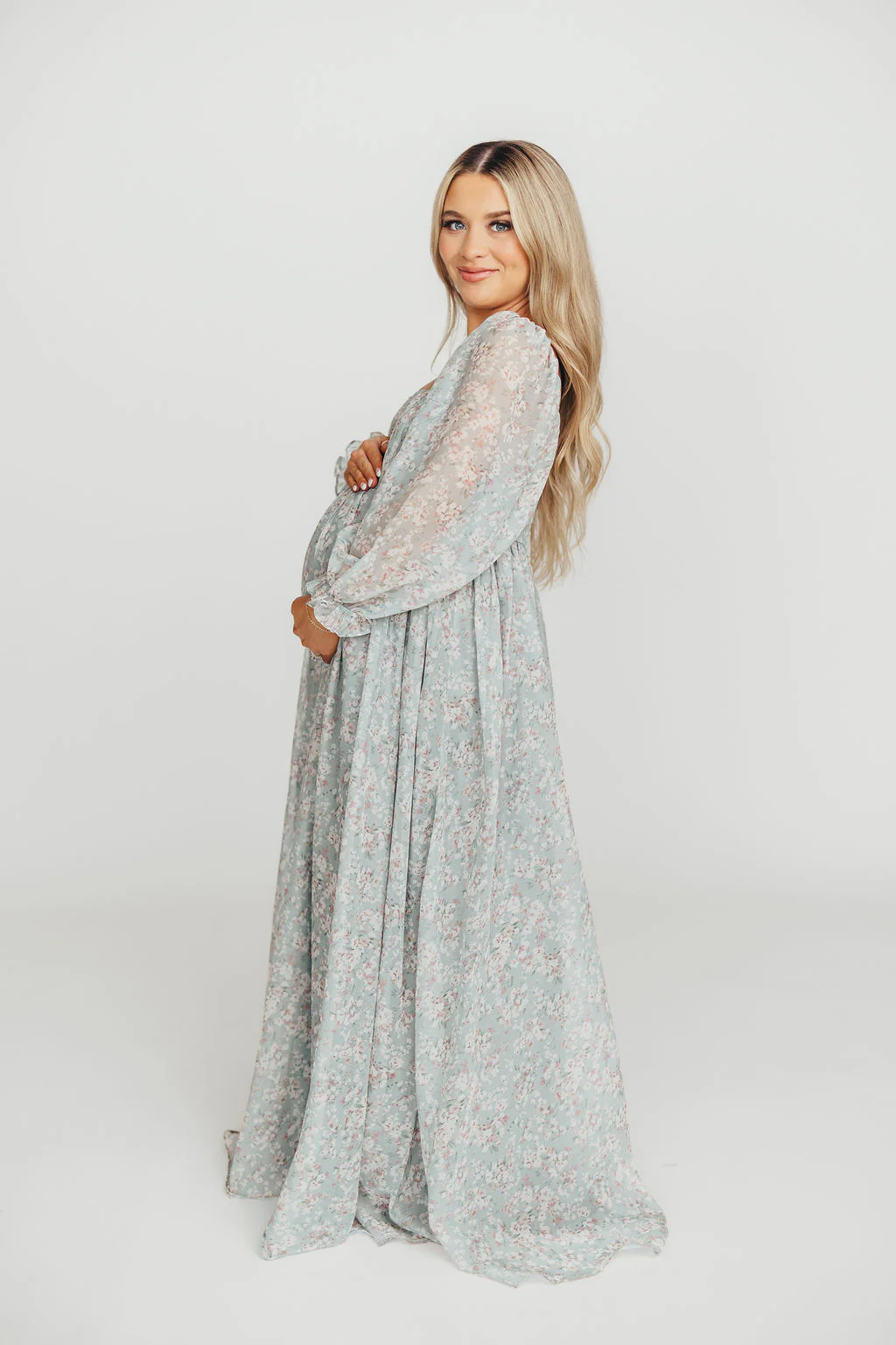 Mona Maxi Dress with Smocking in Sage Green Floral - Bump Friendly - Image 5