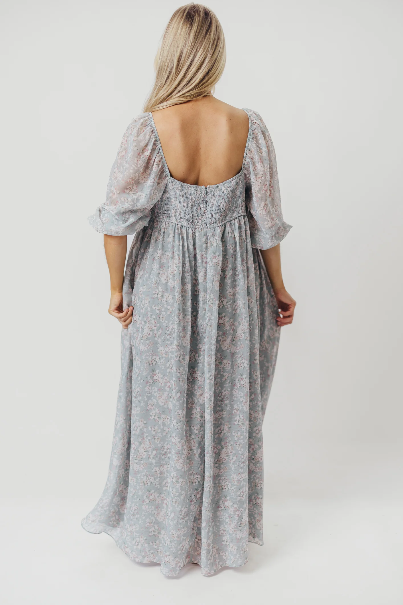 Mona Maxi Dress with Smocking in Sage Green Floral - Bump Friendly - Image 51