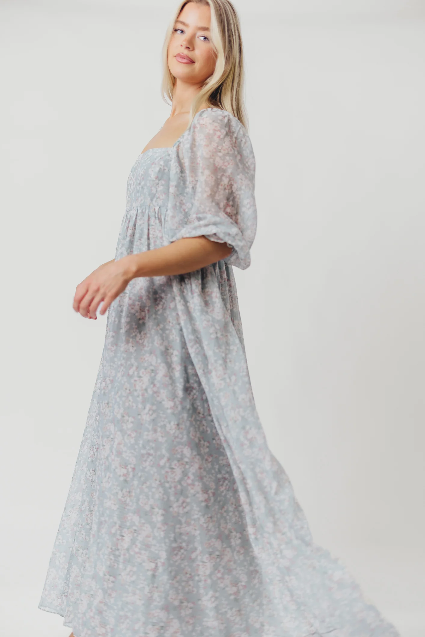 Mona Maxi Dress with Smocking in Sage Green Floral - Bump Friendly - Image 56