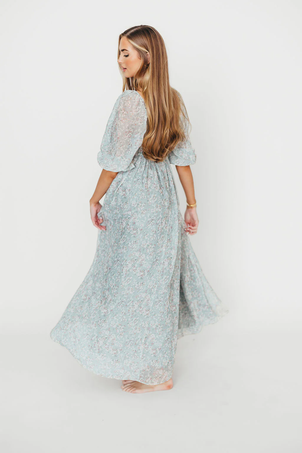 Mona Maxi Dress with Smocking in Sage Green Floral - Bump Friendly - Image 57