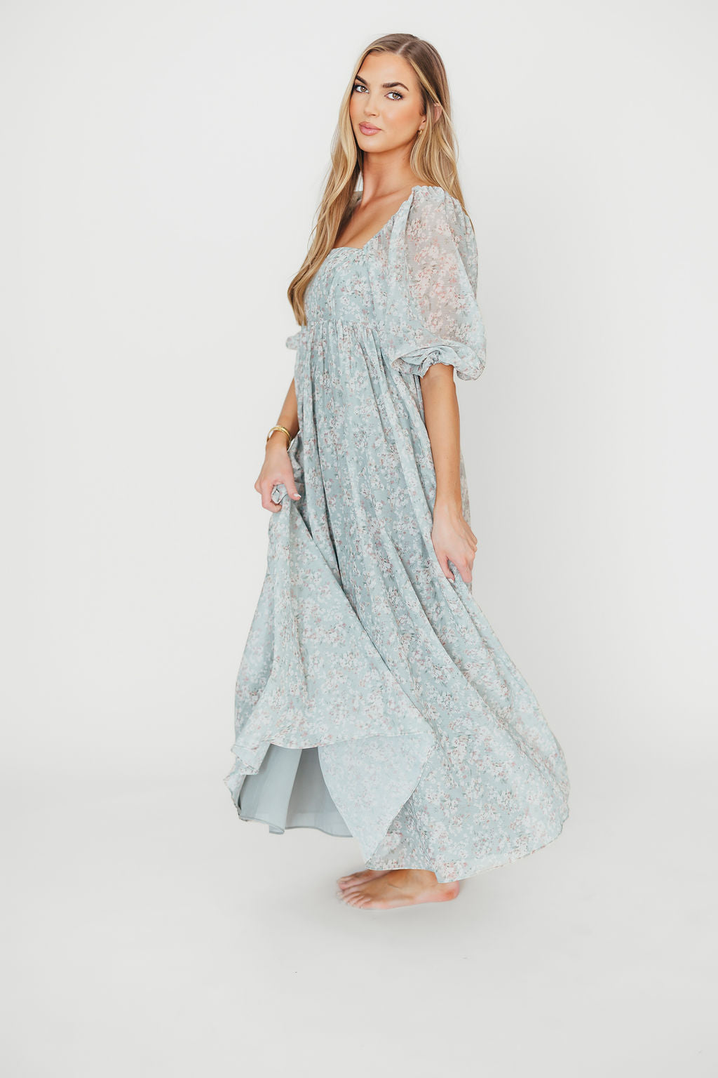 Mona Maxi Dress with Smocking in Sage Green Floral - Bump Friendly - Image 58