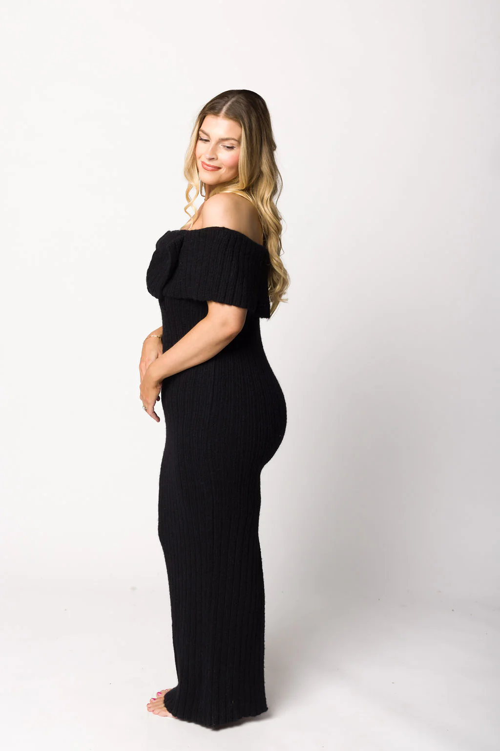 Aston Bow Front Maxi Sweater Dress in Black - Bump Friendly - Image 10