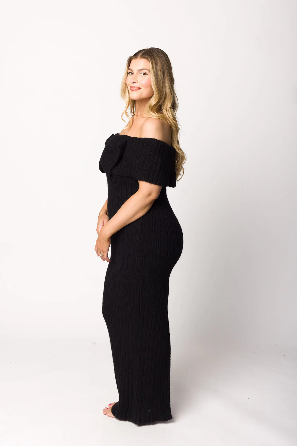 Aston Bow Front Maxi Sweater Dress in Black - Bump Friendly - Image 11