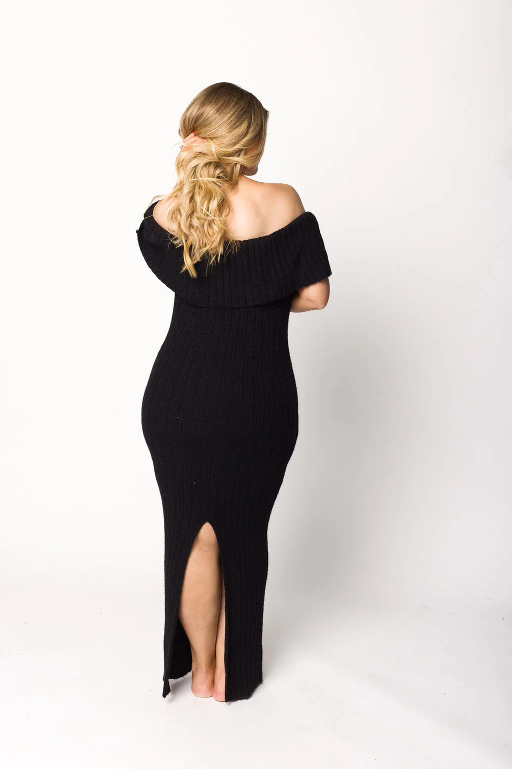 Aston Bow Front Maxi Sweater Dress in Black - Bump Friendly - Image 12