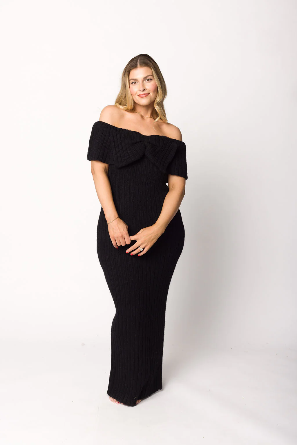 Aston Bow Front Maxi Sweater Dress in Black - Bump Friendly - Image 13