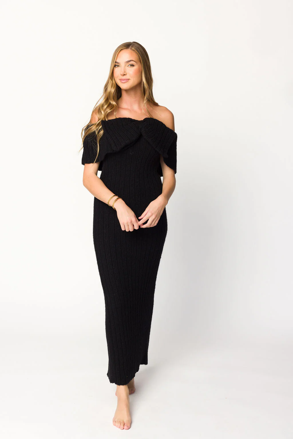 Aston Bow Front Maxi Sweater Dress in Black - Bump Friendly - Image 4