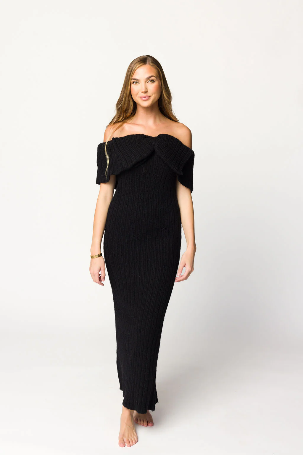 Aston Bow Front Maxi Sweater Dress in Black - Bump Friendly - Image 5
