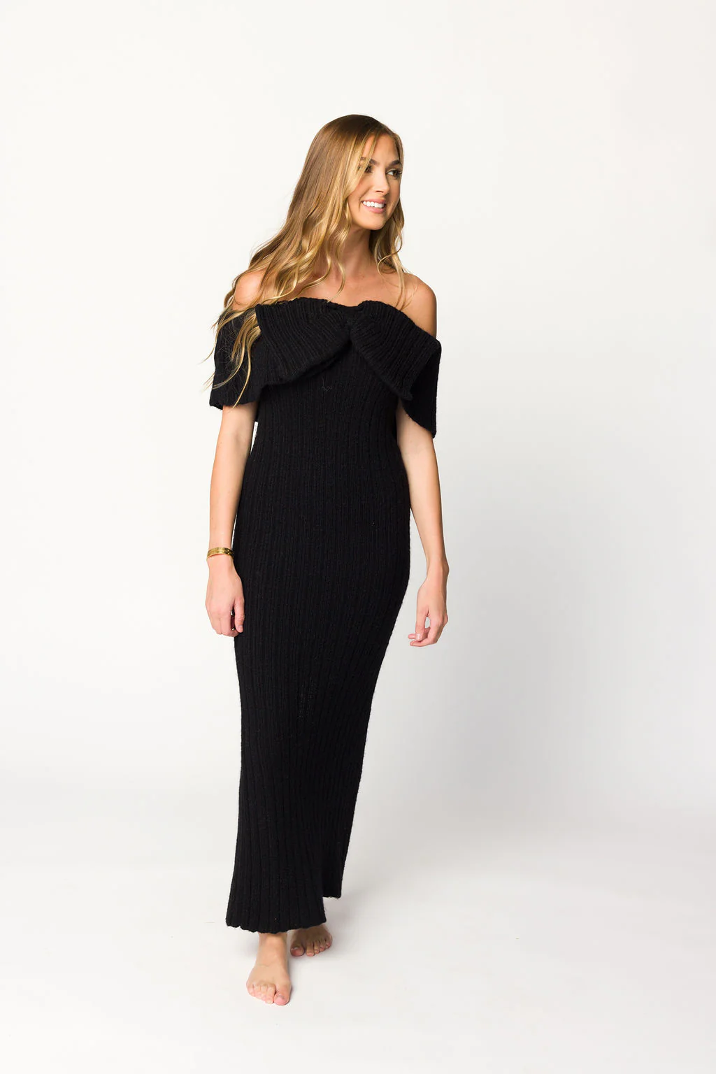 Aston Bow Front Maxi Sweater Dress in Black - Bump Friendly - Image 6