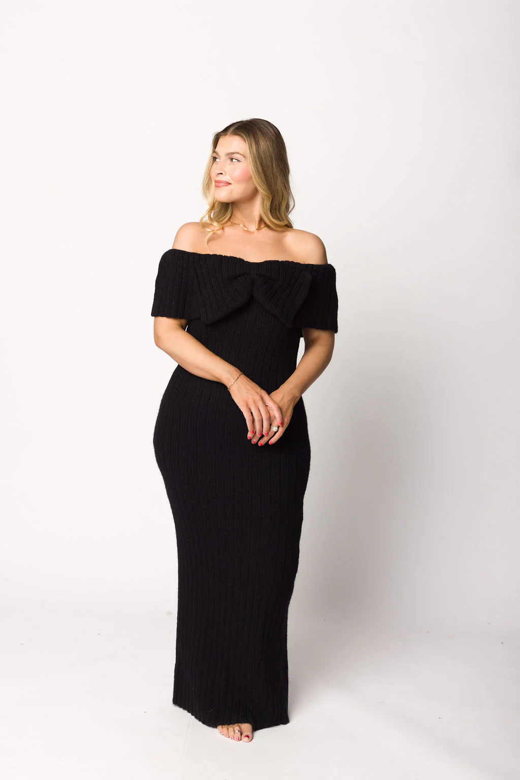 Aston Bow Front Maxi Sweater Dress in Black - Bump Friendly - Image 9