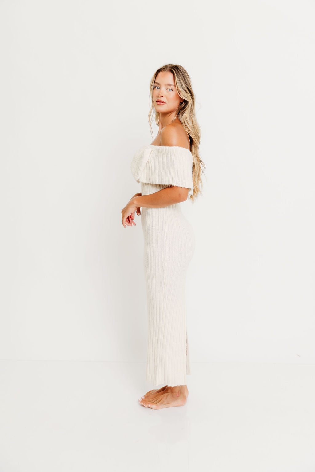 Aston Bow Front Maxi Sweater Dress in Ivory – Bump Friendly & Inclusive Sizing (S-3XL) - Image 5
