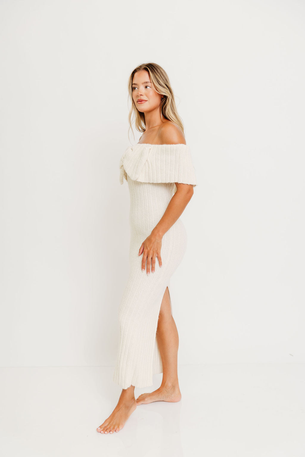 Aston Bow Front Maxi Sweater Dress in Ivory – Bump Friendly & Inclusive Sizing (S-3XL) - Image 8