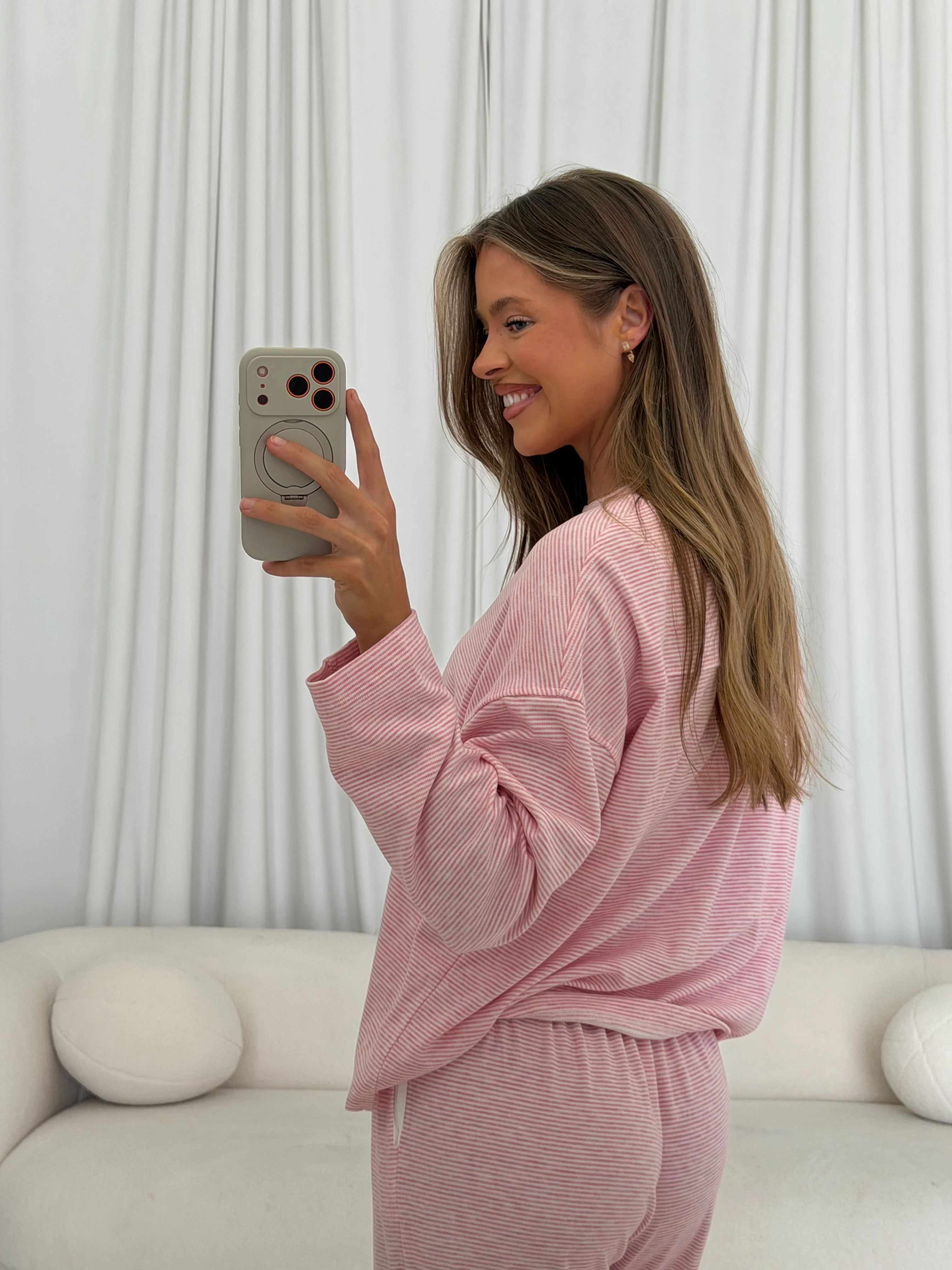 Jen Striped Knit Top and Pants Set in Rose/Cream - Image 10