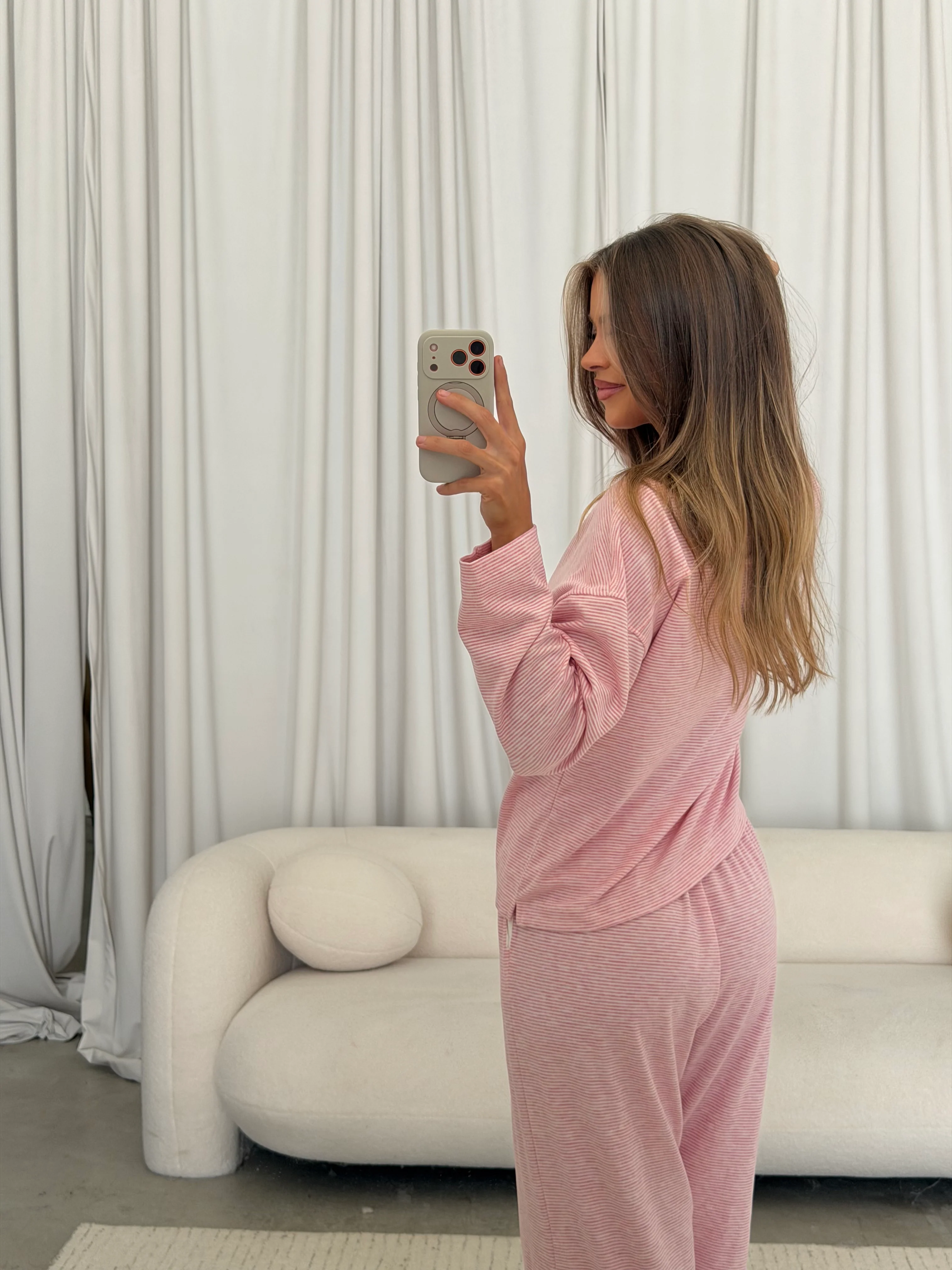 Jen Striped Knit Top and Pants Set in Rose/Cream - Image 11