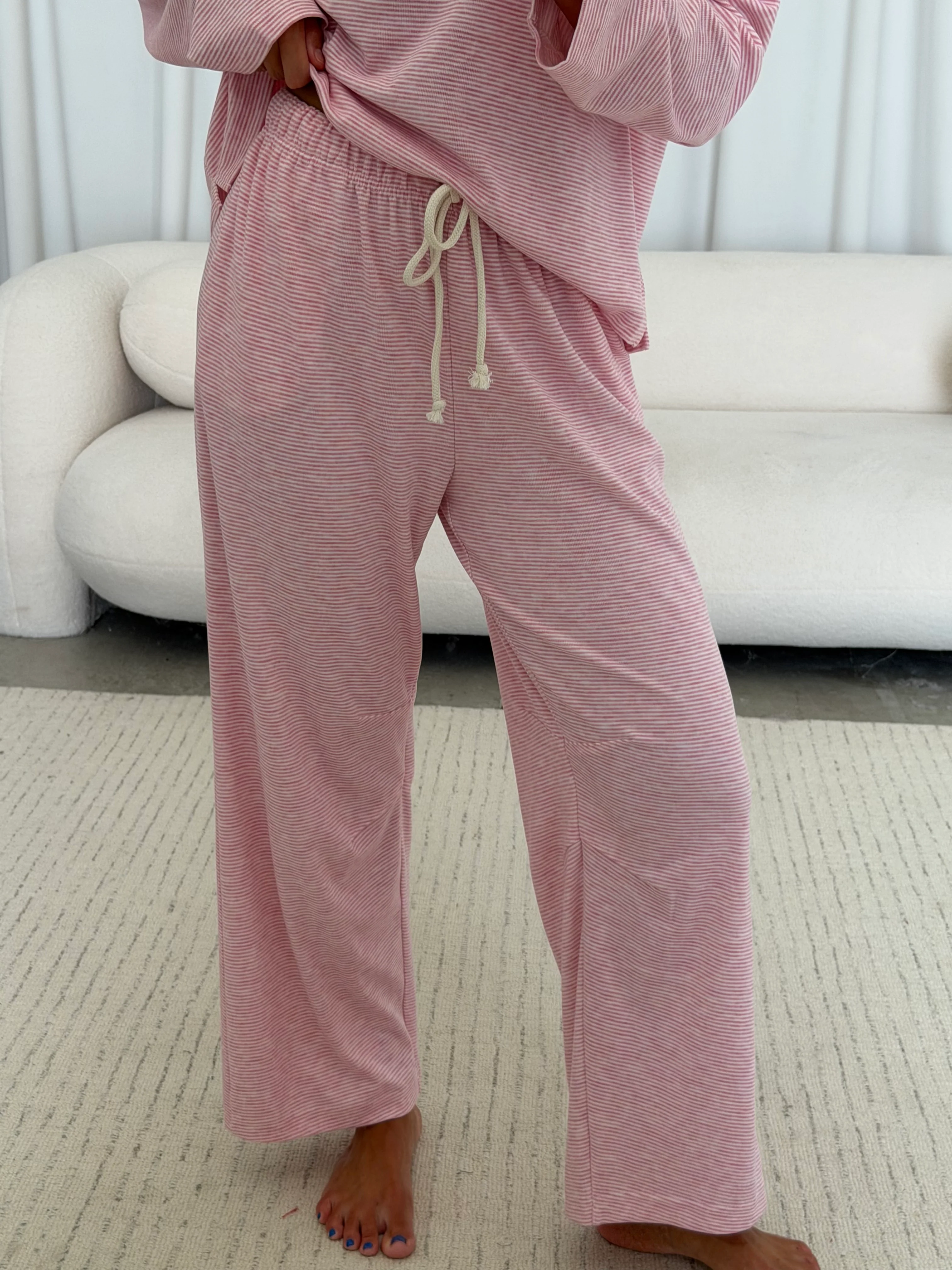 Jen Striped Knit Top and Pants Set in Rose/Cream - Image 3