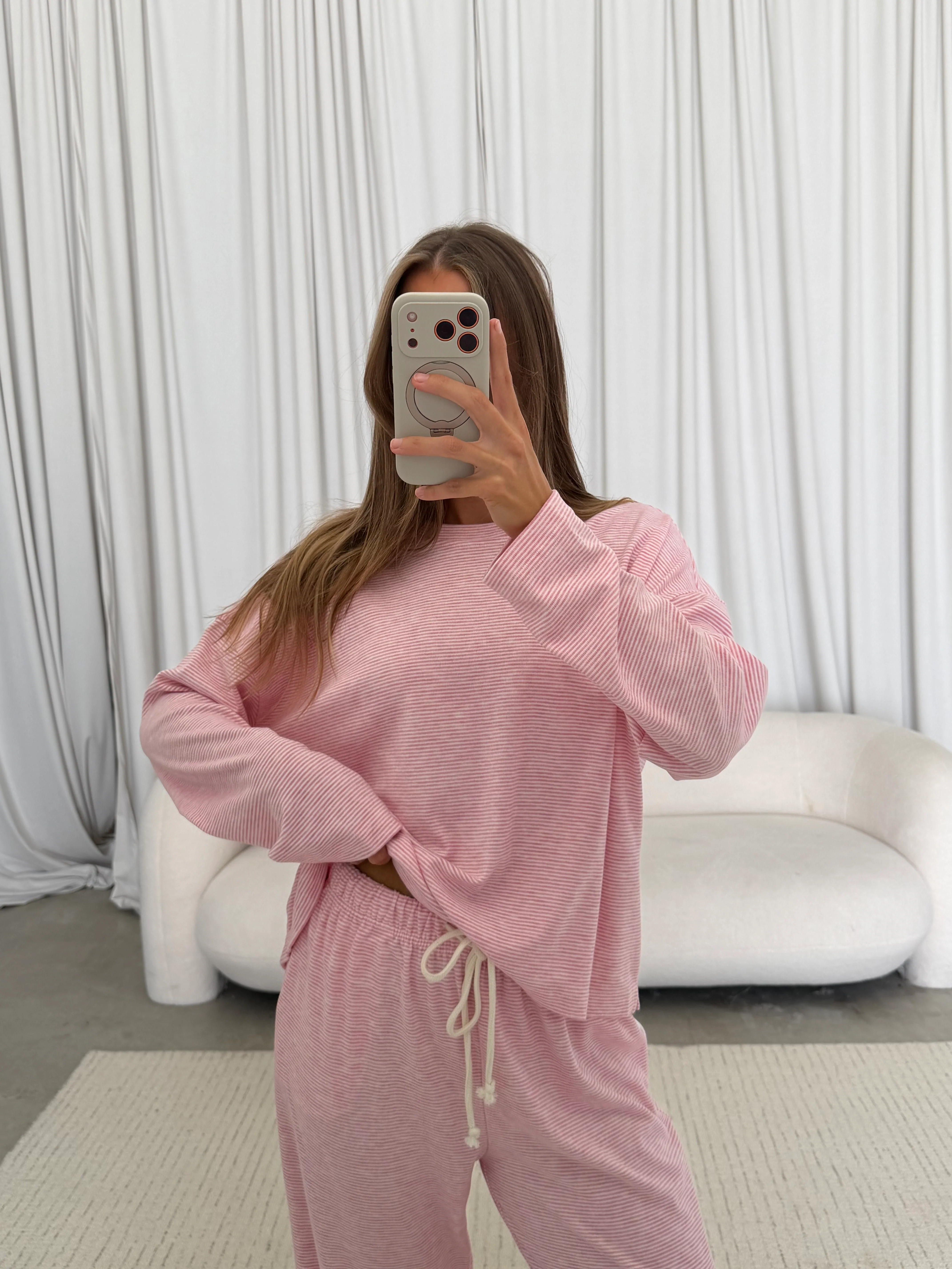 Jen Striped Knit Top and Pants Set in Rose/Cream - Image 4