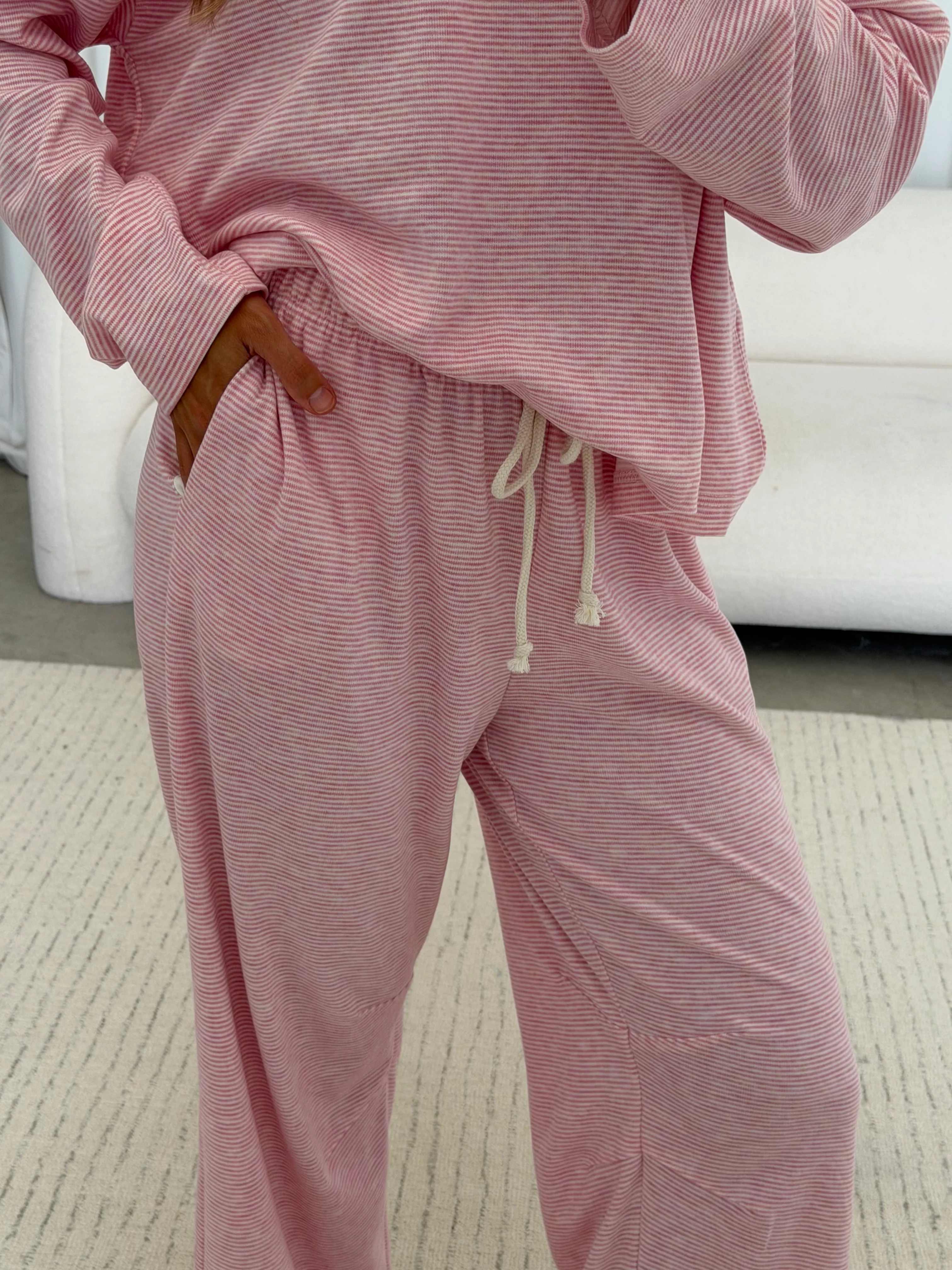 Jen Striped Knit Top and Pants Set in Rose/Cream - Image 5