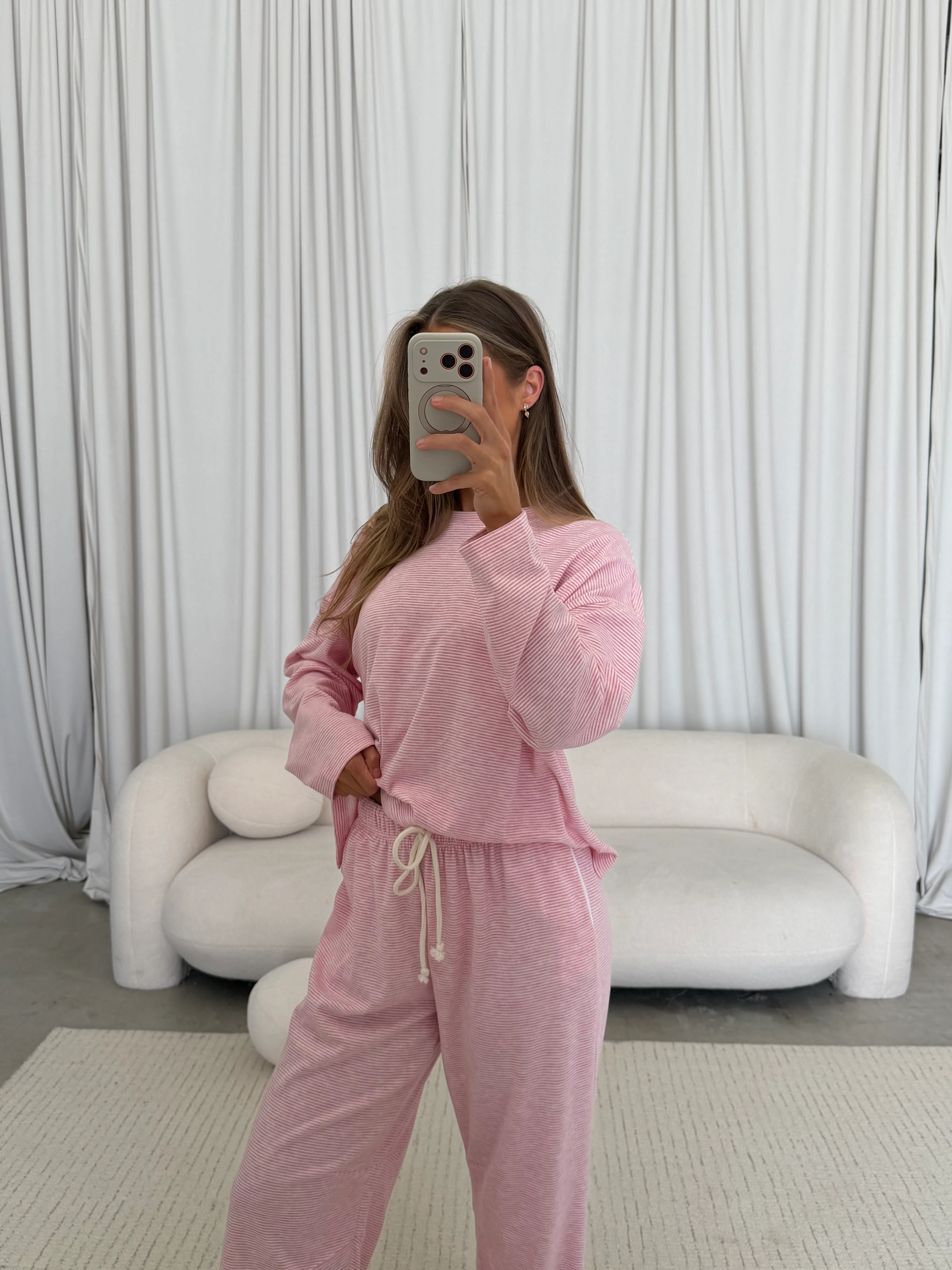 Jen Striped Knit Top and Pants Set in Rose/Cream - Image 6
