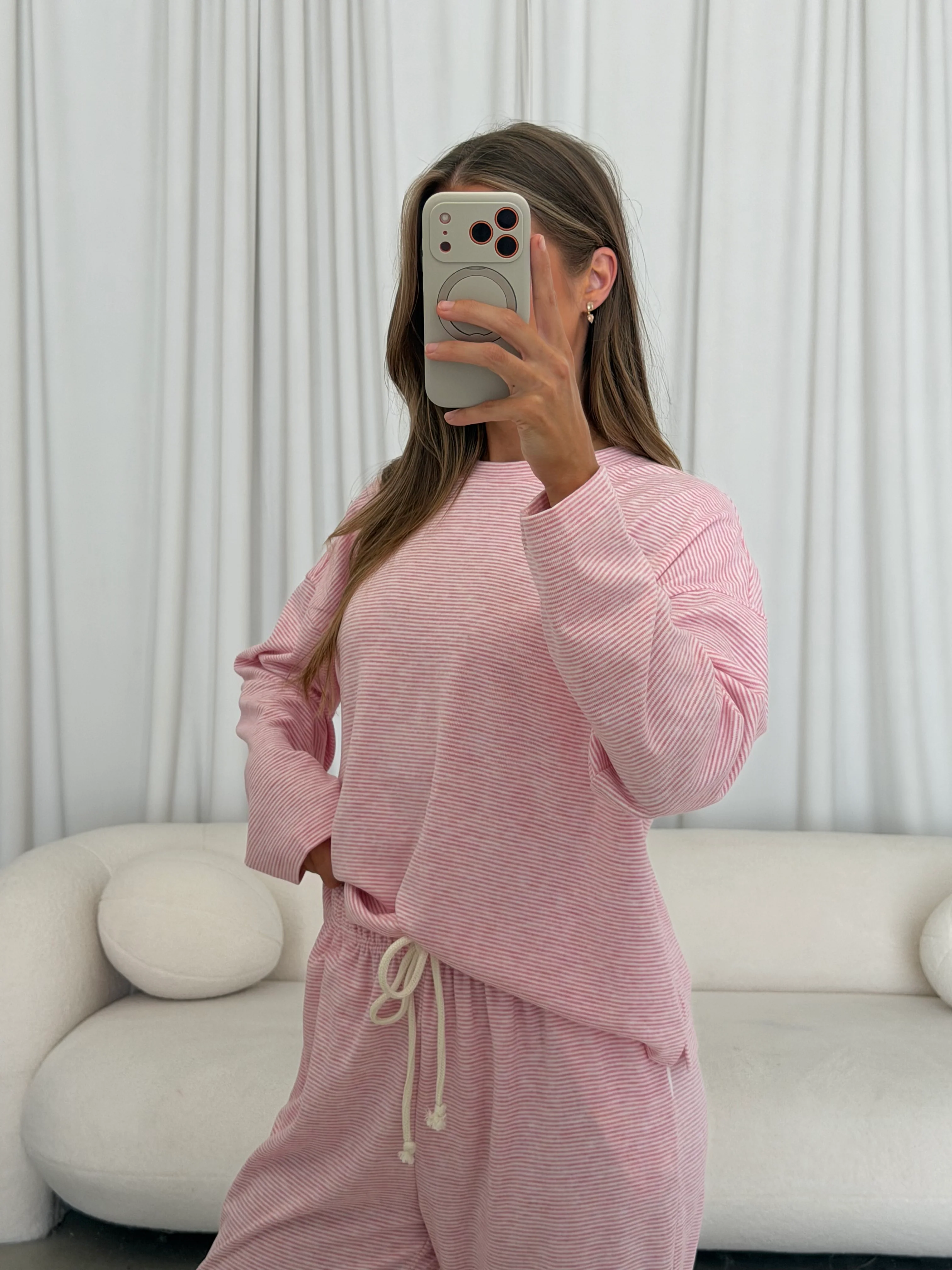 Jen Striped Knit Top and Pants Set in Rose/Cream - Image 8