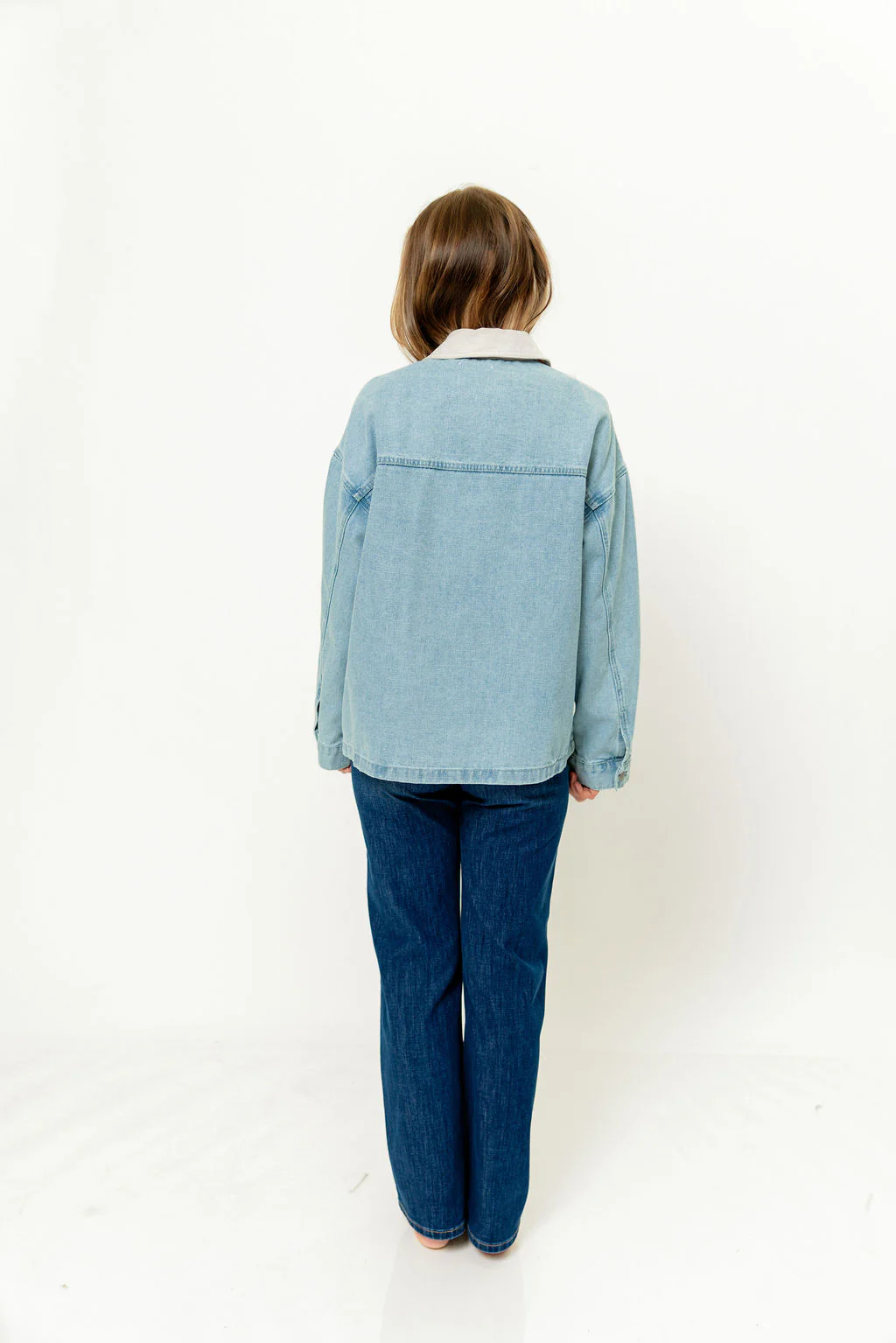 Jones Contrast Collar Light Wash Denim Jacket in Light Denim - Image 6