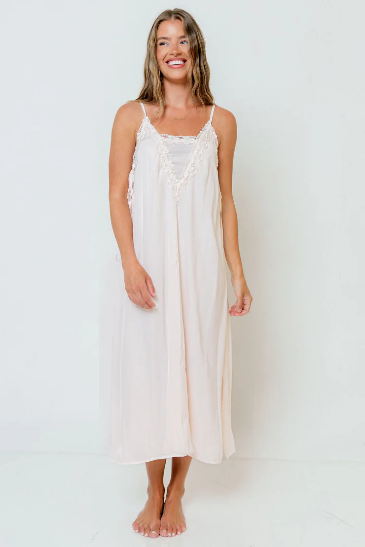 Erica Lace-Trimmed Silky Maxi Dress in Blush - Image 2