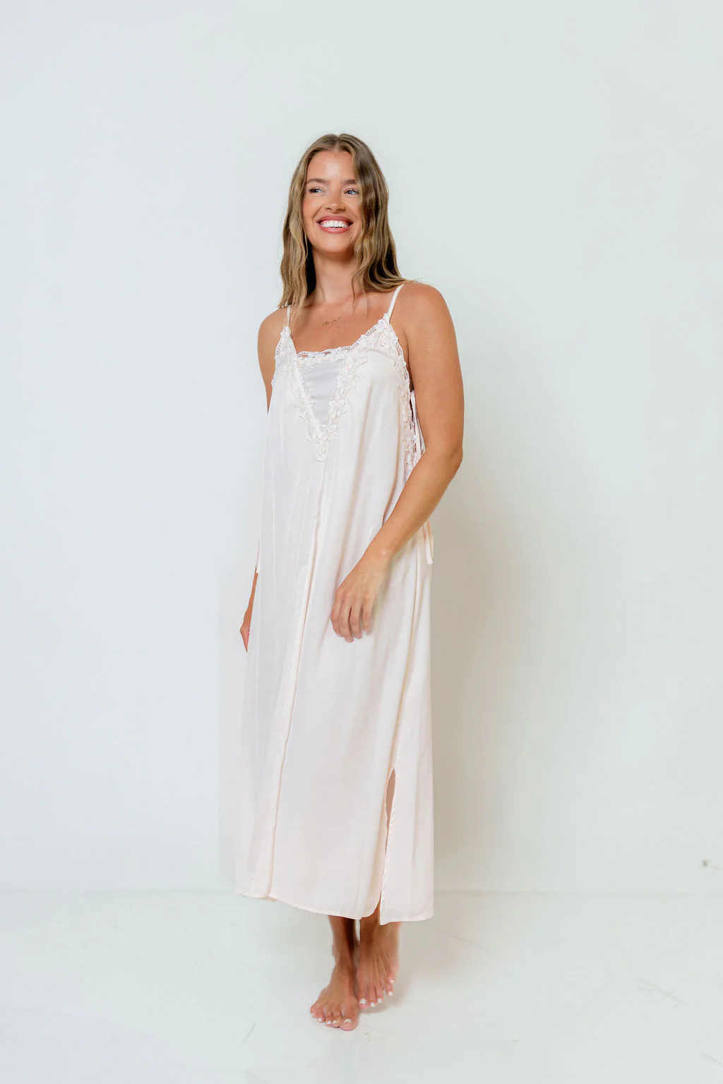 Erica Lace-Trimmed Silky Maxi Dress in Blush - Image 3