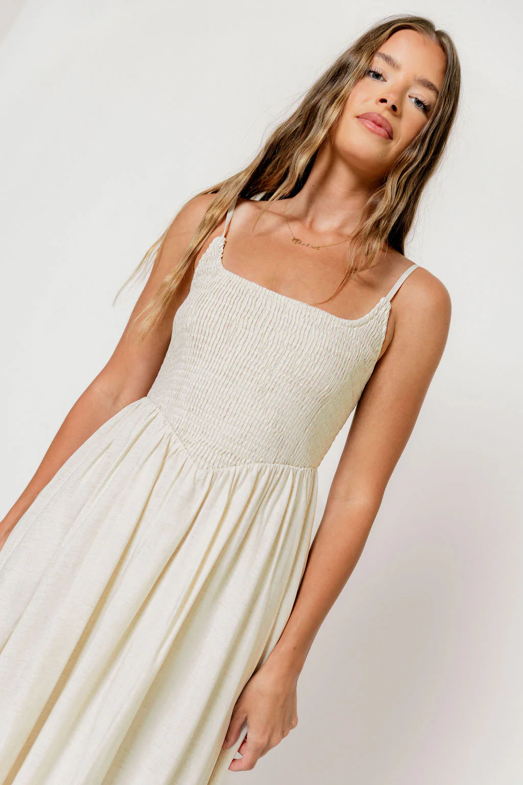 Josefina Smocked Maxi Dress in Light Natural - Bump Friendly - Image 10