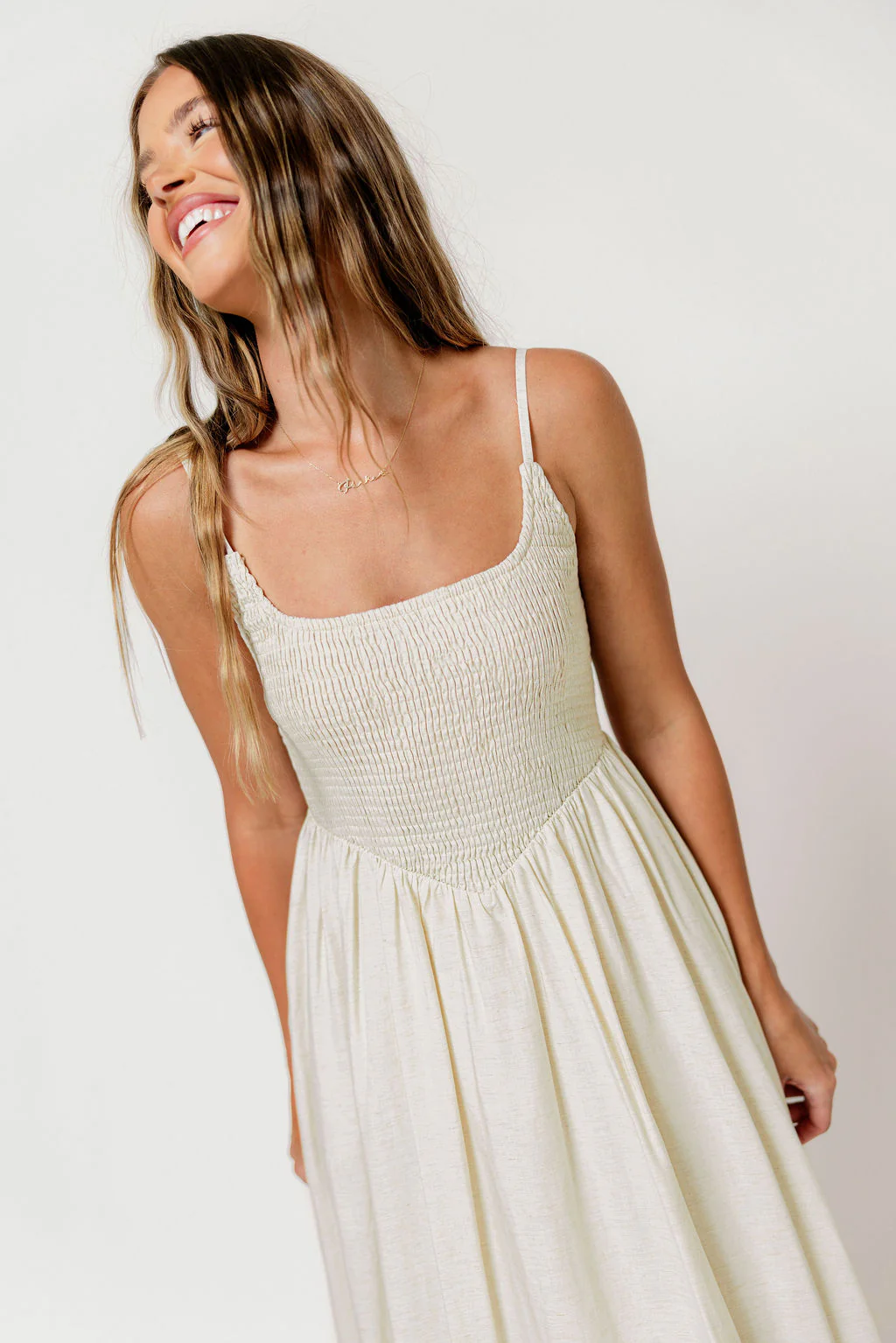 Josefina Smocked Maxi Dress in Light Natural - Bump Friendly - Image 12