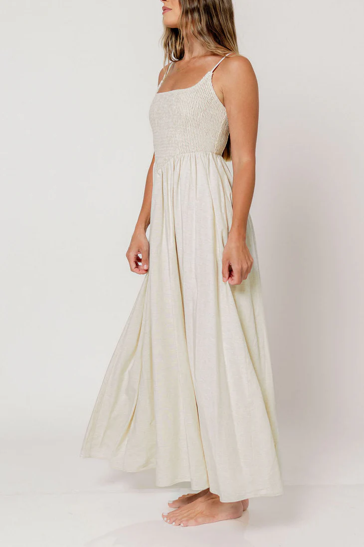 Josefina Smocked Maxi Dress in Light Natural - Bump Friendly - Image 6