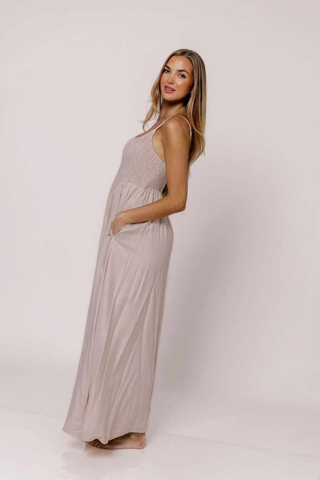Josefina Smocked Maxi Dress in Pink - Bump Friendly - Image 4