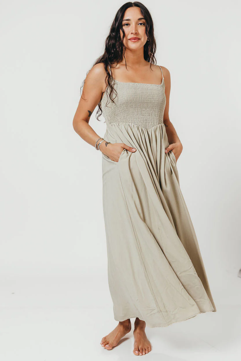 Josefina Smocked Maxi Dress in Sage - Bump Friendly