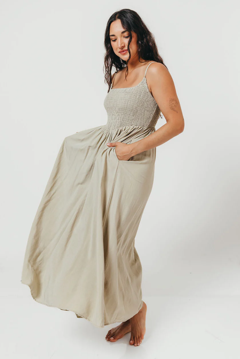 Josefina Smocked Maxi Dress in Sage - Bump Friendly - Image 2