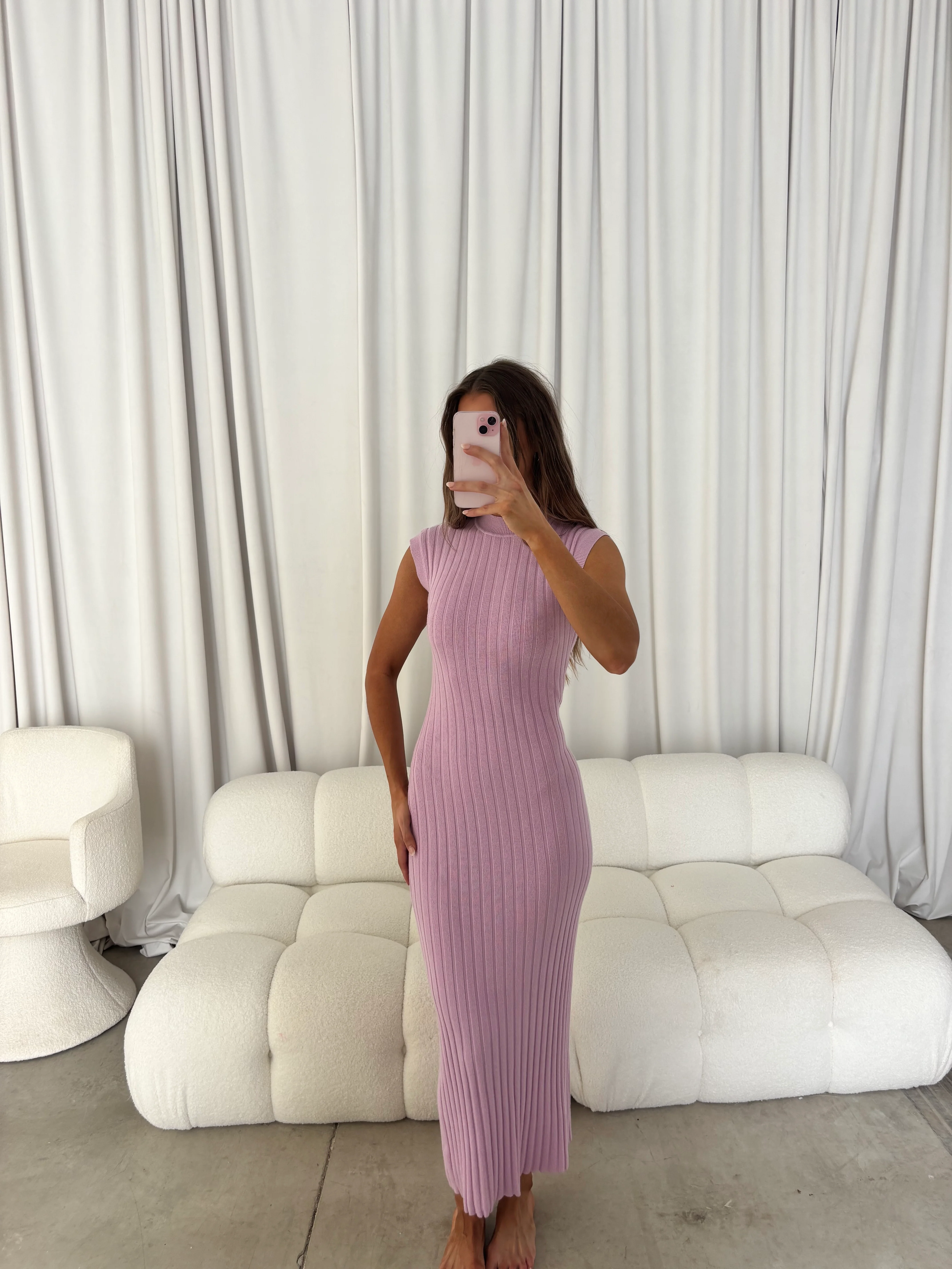 Julia Rib-Knit Maxi Dress in Pink