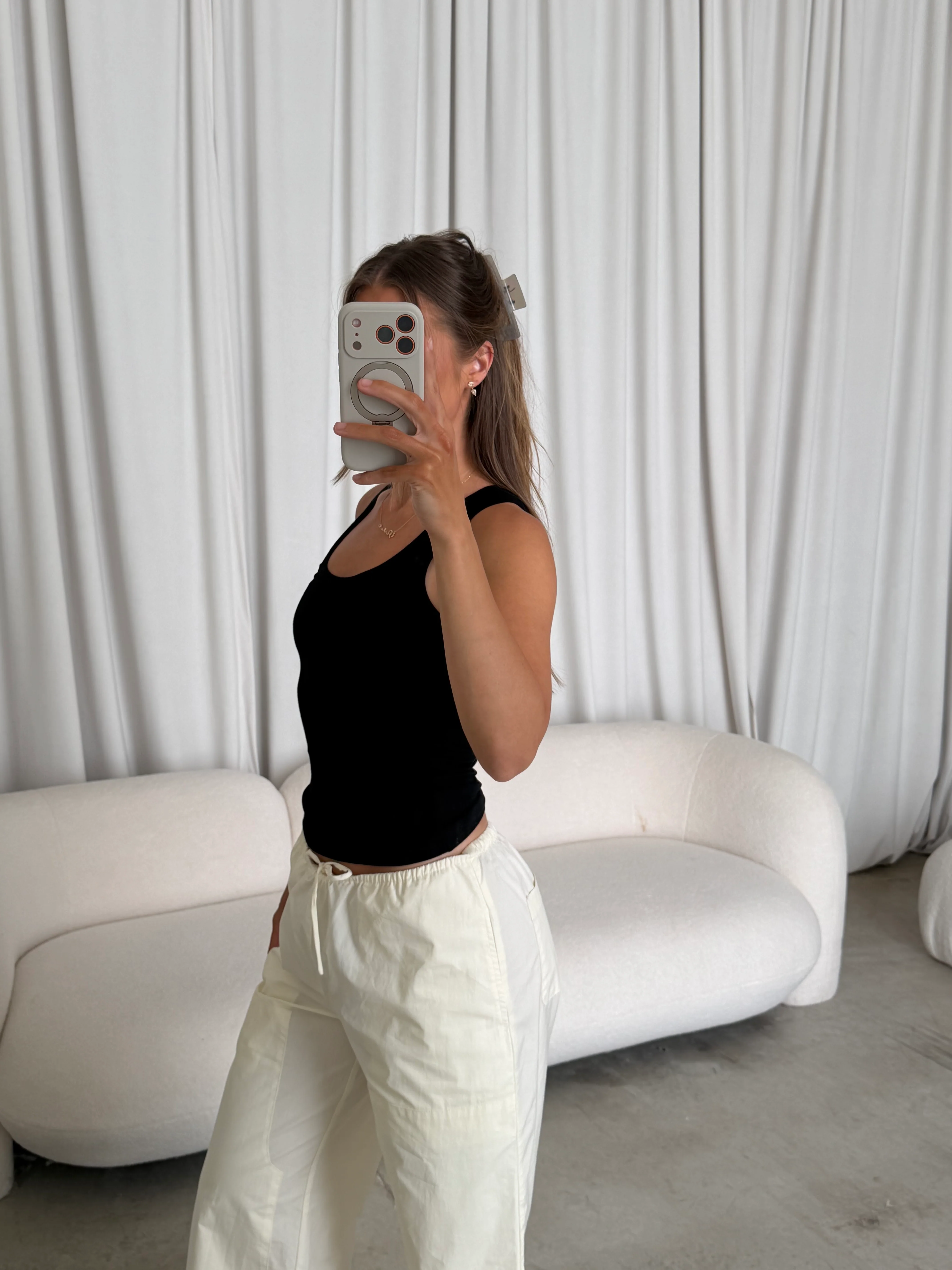 Kat Ribbed Knit Tank Top in Black - Image 3