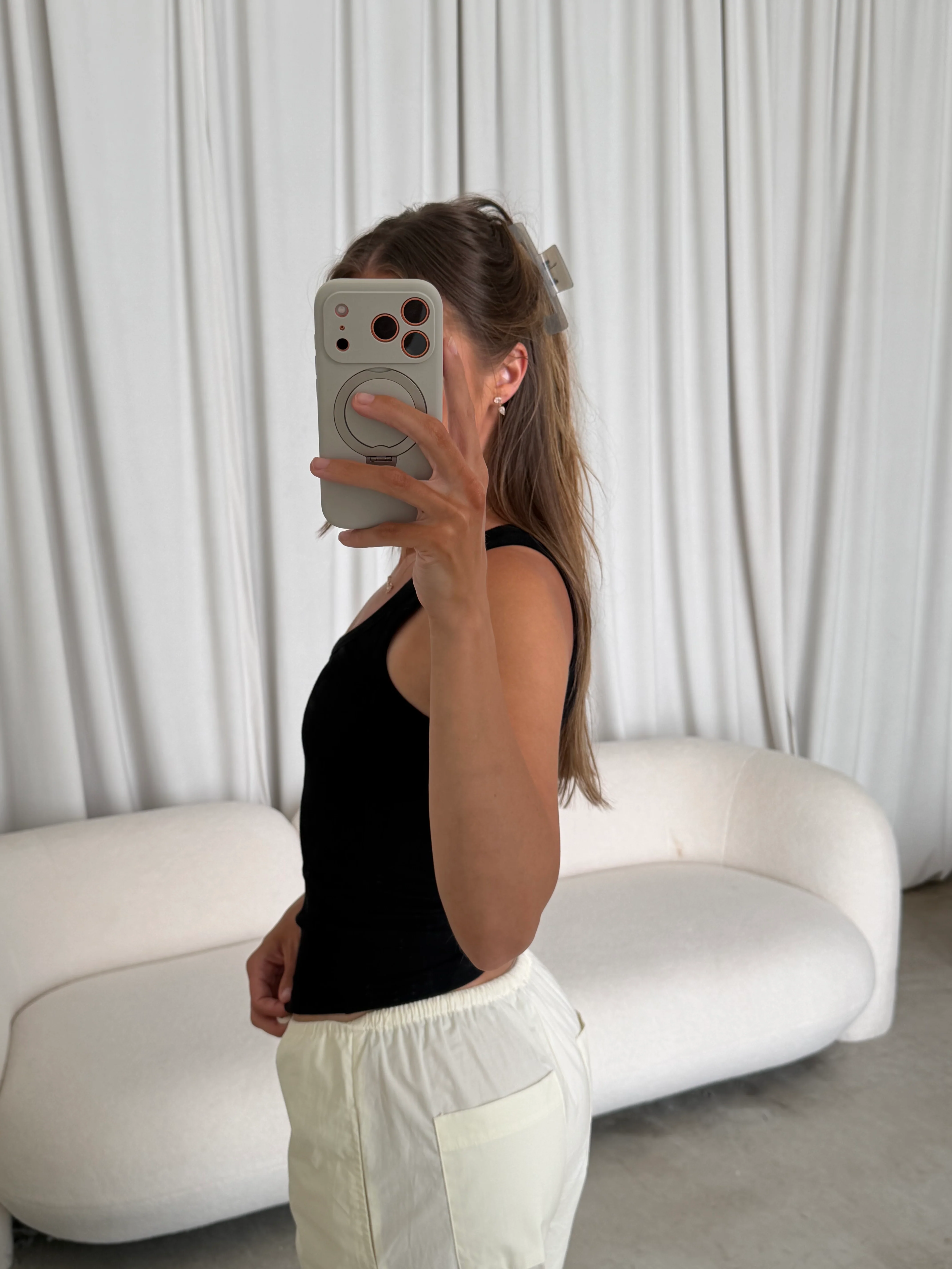 Kat Ribbed Knit Tank Top in Black - Image 4