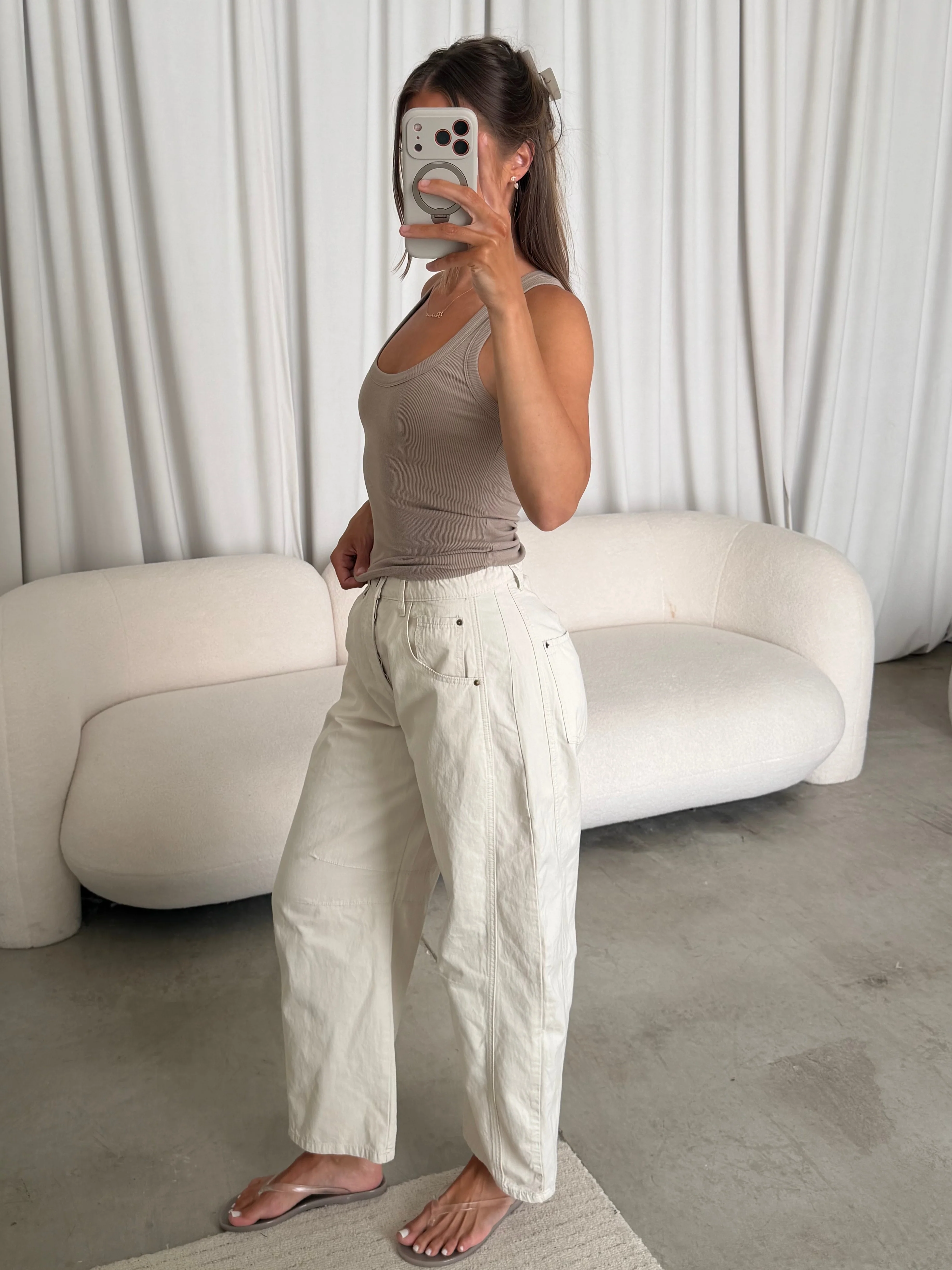 Kat Ribbed Knit Tank Top in Taupe - Image 2